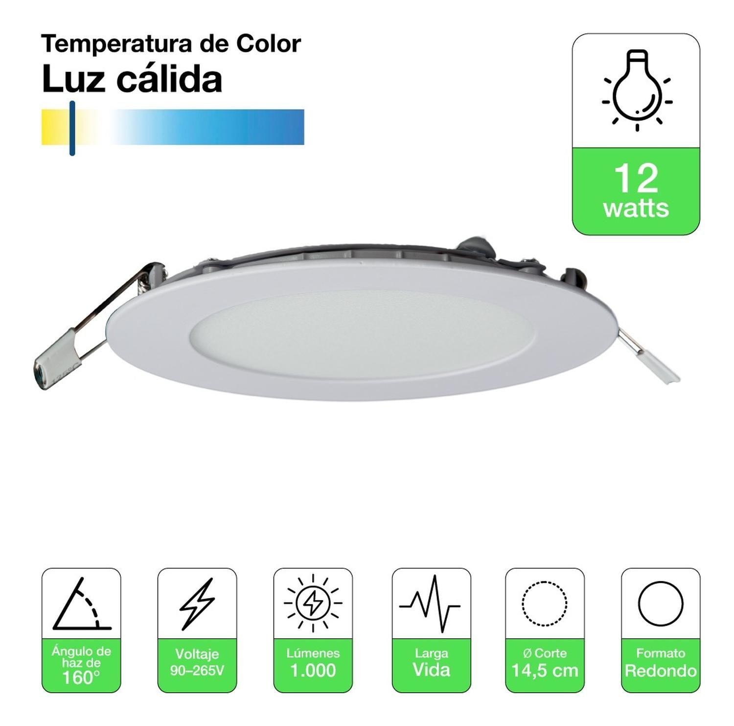Pack 4 Panel Led Plafon Empotrado Redondo 12w Luz Cálida Blanco-2