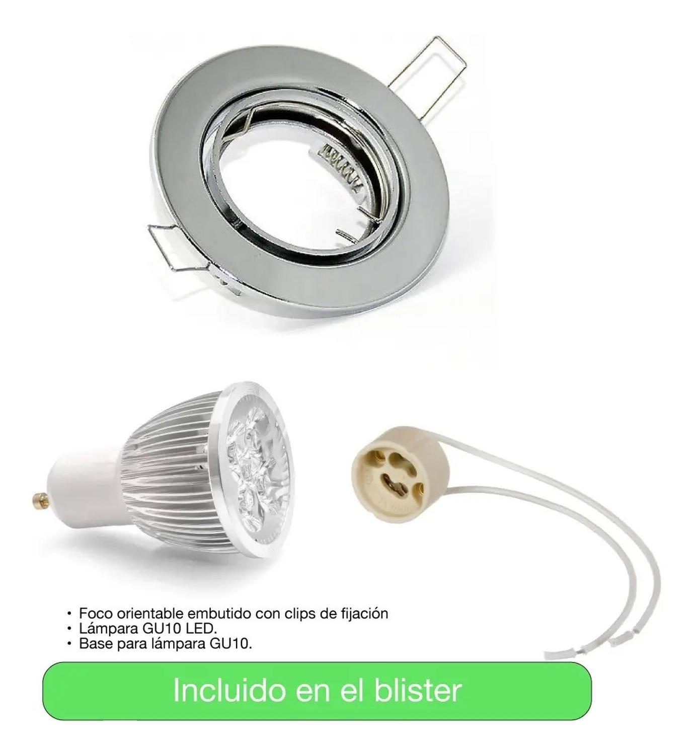 Lampara Foco Orientable Embutido + Base Y Gu10 3w 9cm Neutra-3