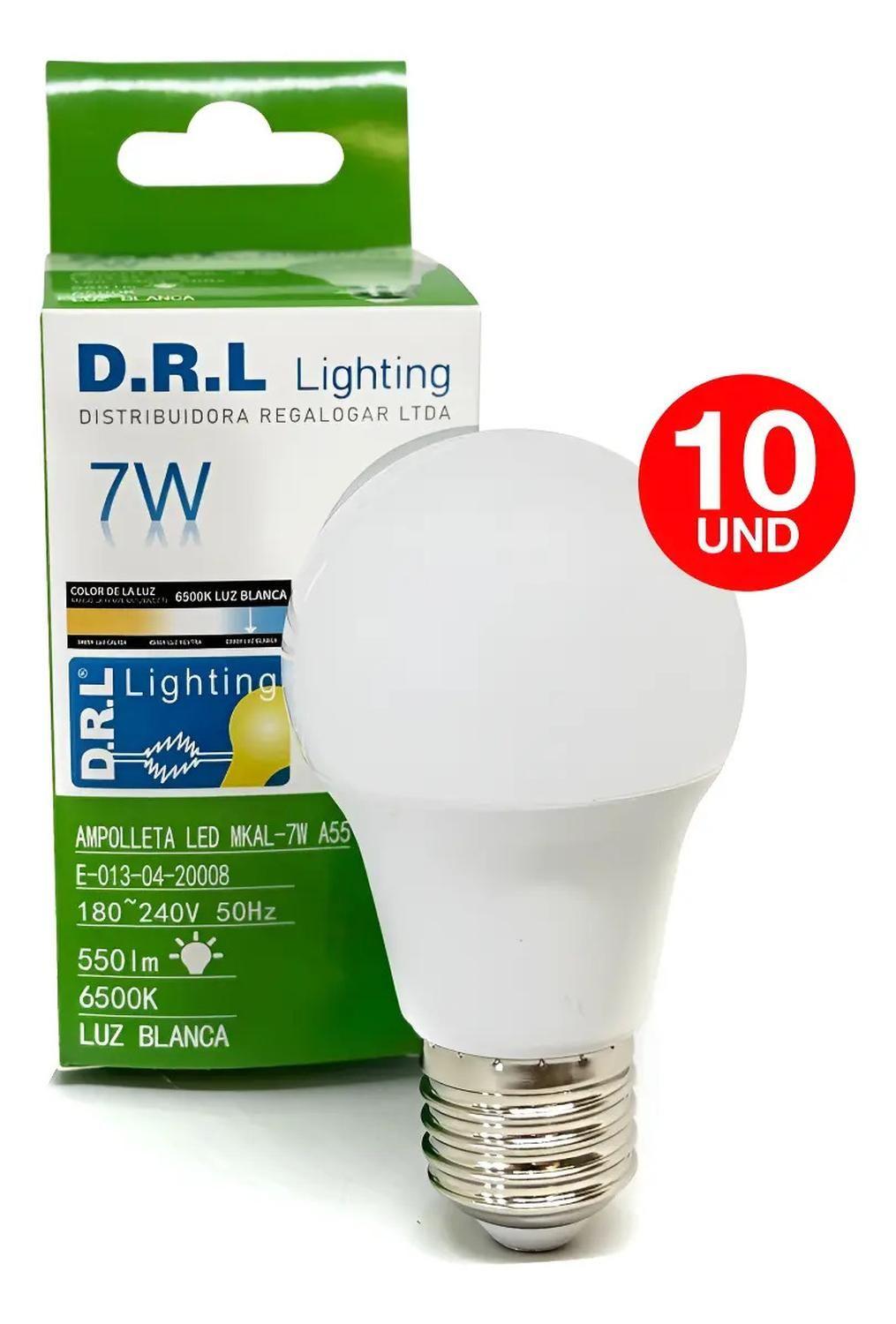 Pack 10 Ampolleta Led Drl 7w 550lm 220v Luz Blanca Fría Pack 10 Blanco Frío-1