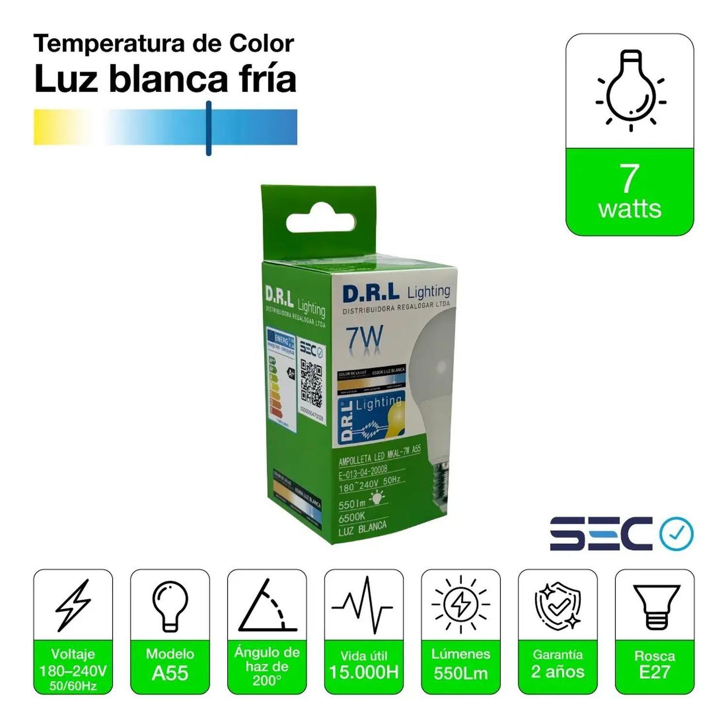 Pack 10 Ampolleta Led Drl 7w 550lm 220v Luz Blanca Fría Pack 10 Blanco Frío-2
