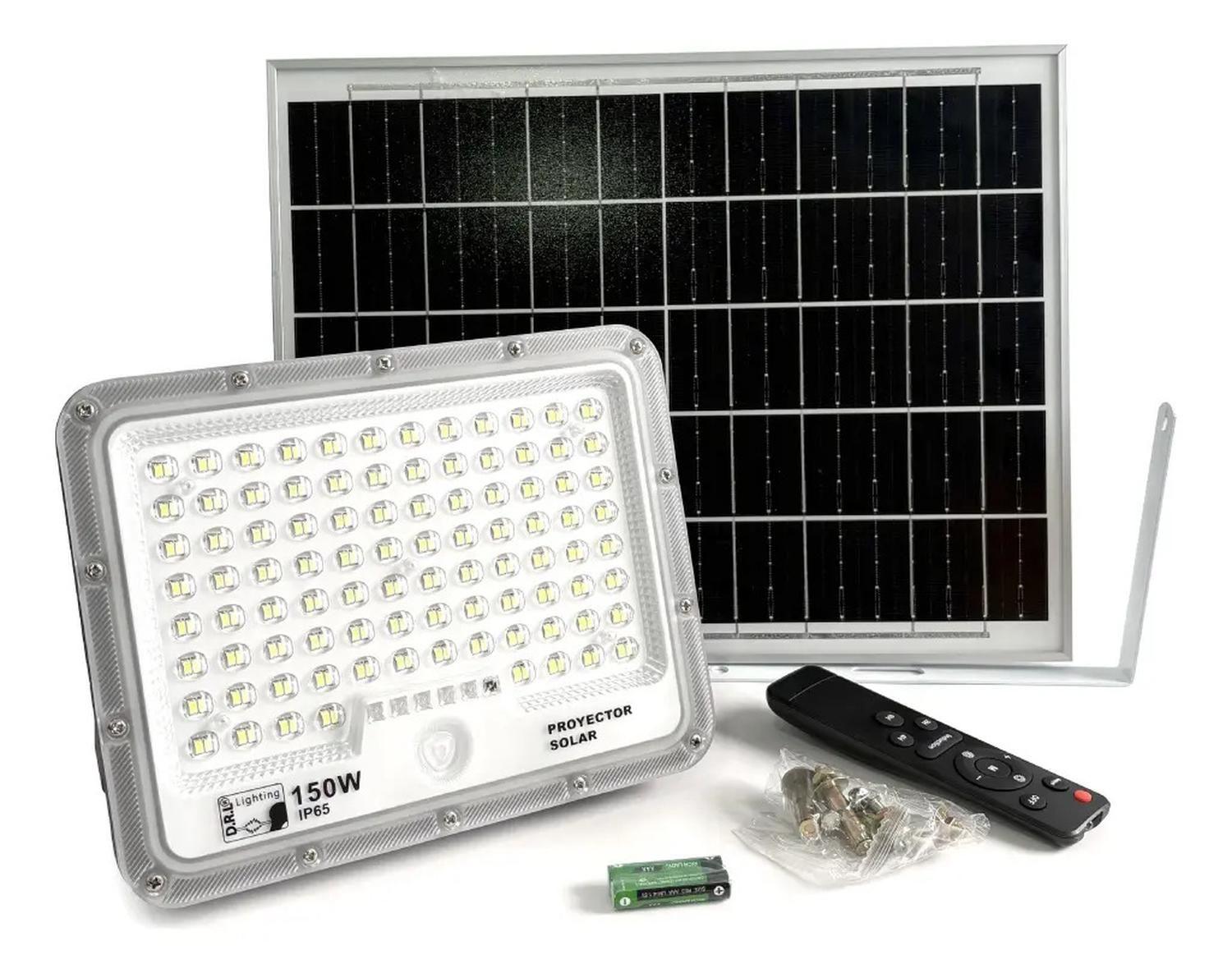 Foco Proyector Solar Led Exterior Itd 150w Fría Ip65 Sensor Gris Blanco Frío-0