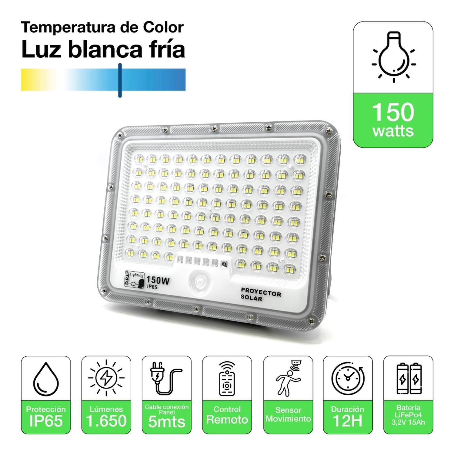 Foco Proyector Solar Led Exterior Itd 150w Fría Ip65 Sensor Gris Blanco Frío-1
