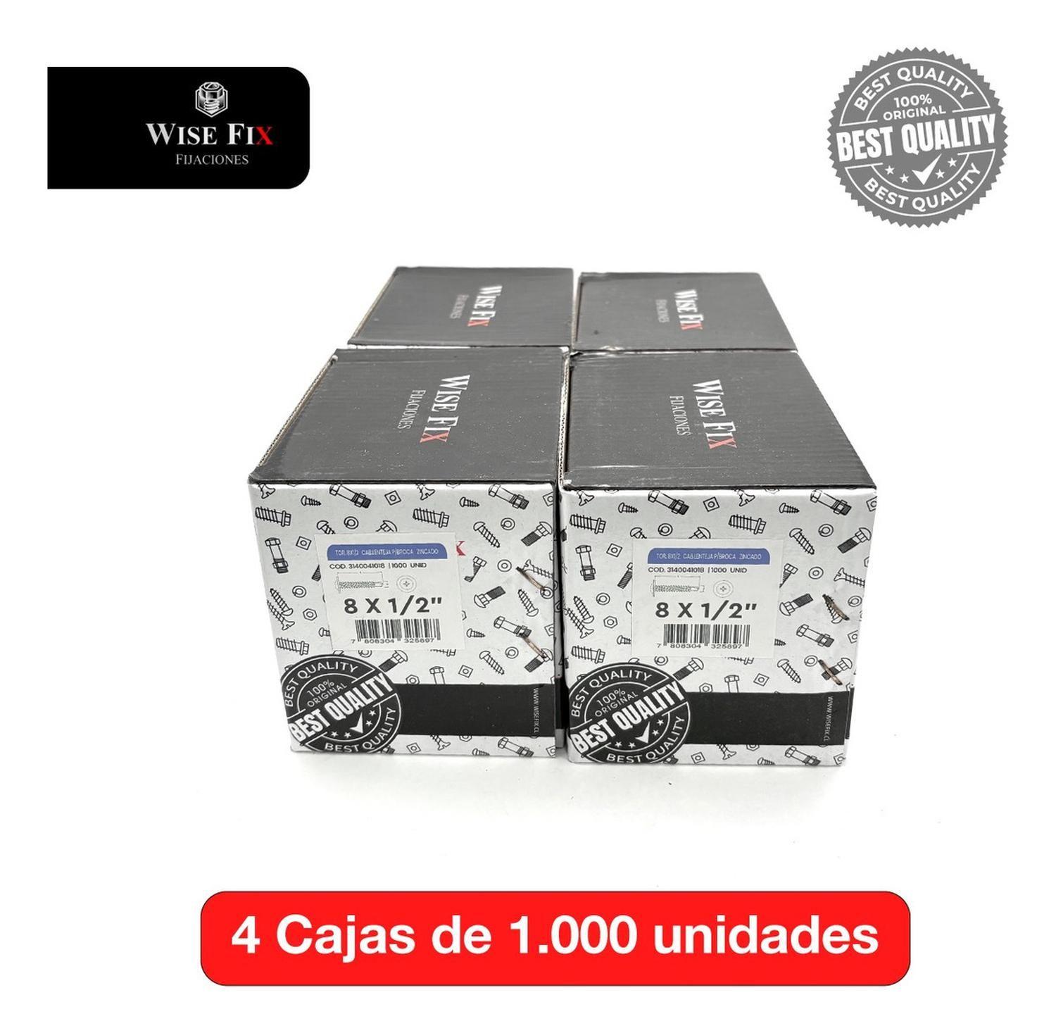 4 Caja Tornillo C/lenteja Wisefix Pnt/broca 8x1/2 Zinc 4000u-2