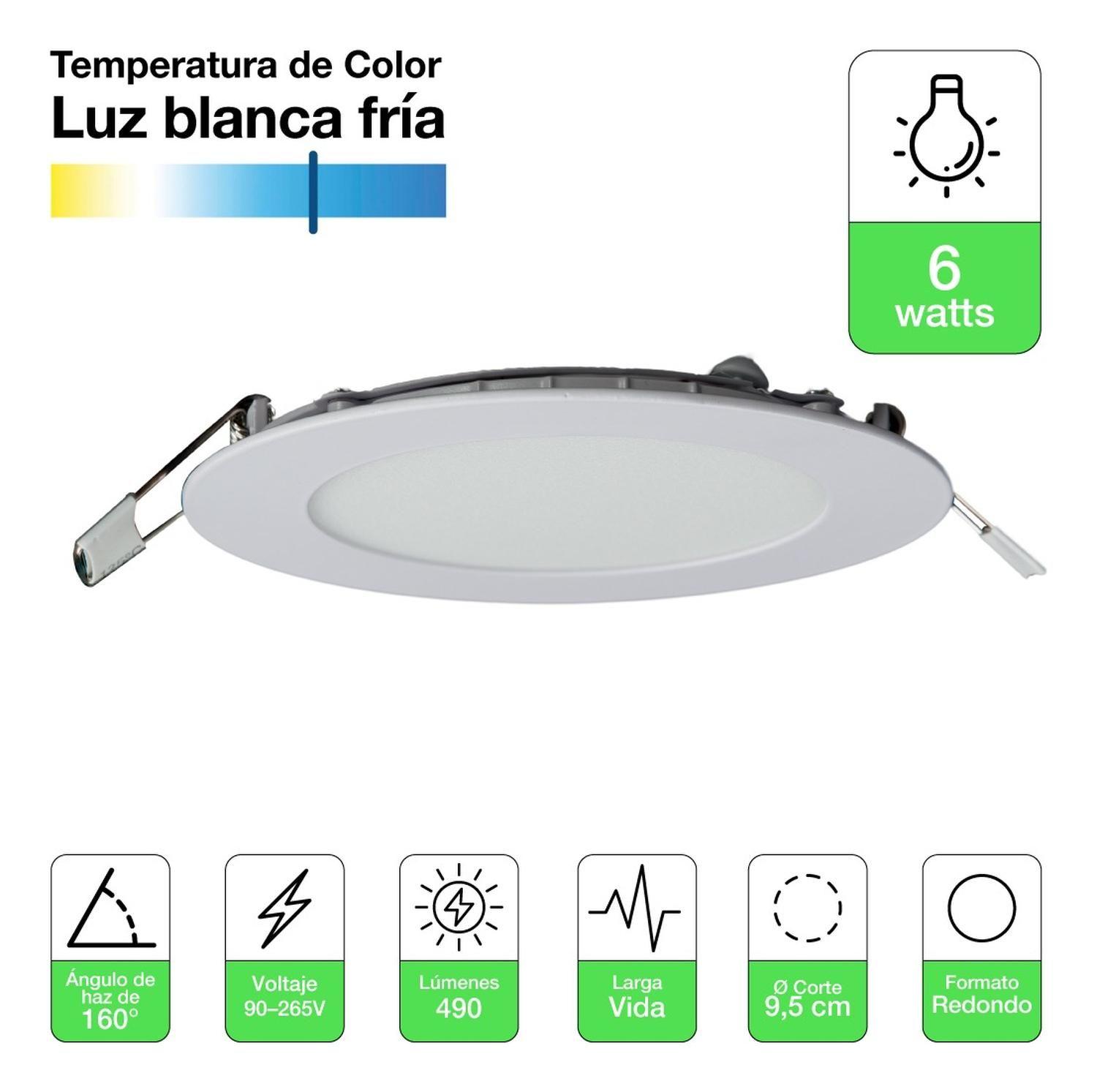 Panel Led Foco Plafón Empotrado Redondo 6w 12cm Luz Fría Blanco-1
