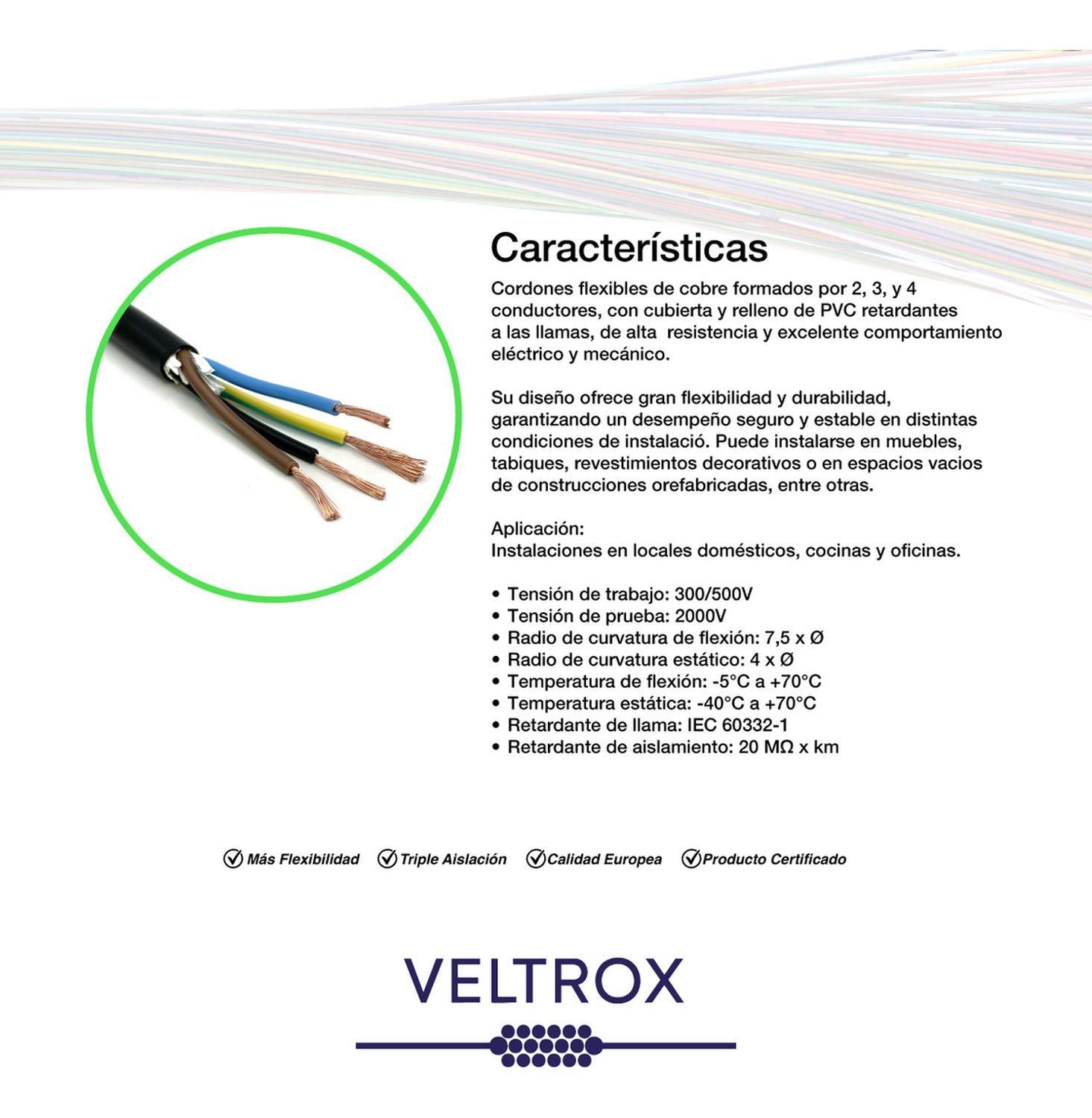 Cordón Eléctrico Veltrox Flexible 4x2,50mm2 10m Negro Sec Negro-2