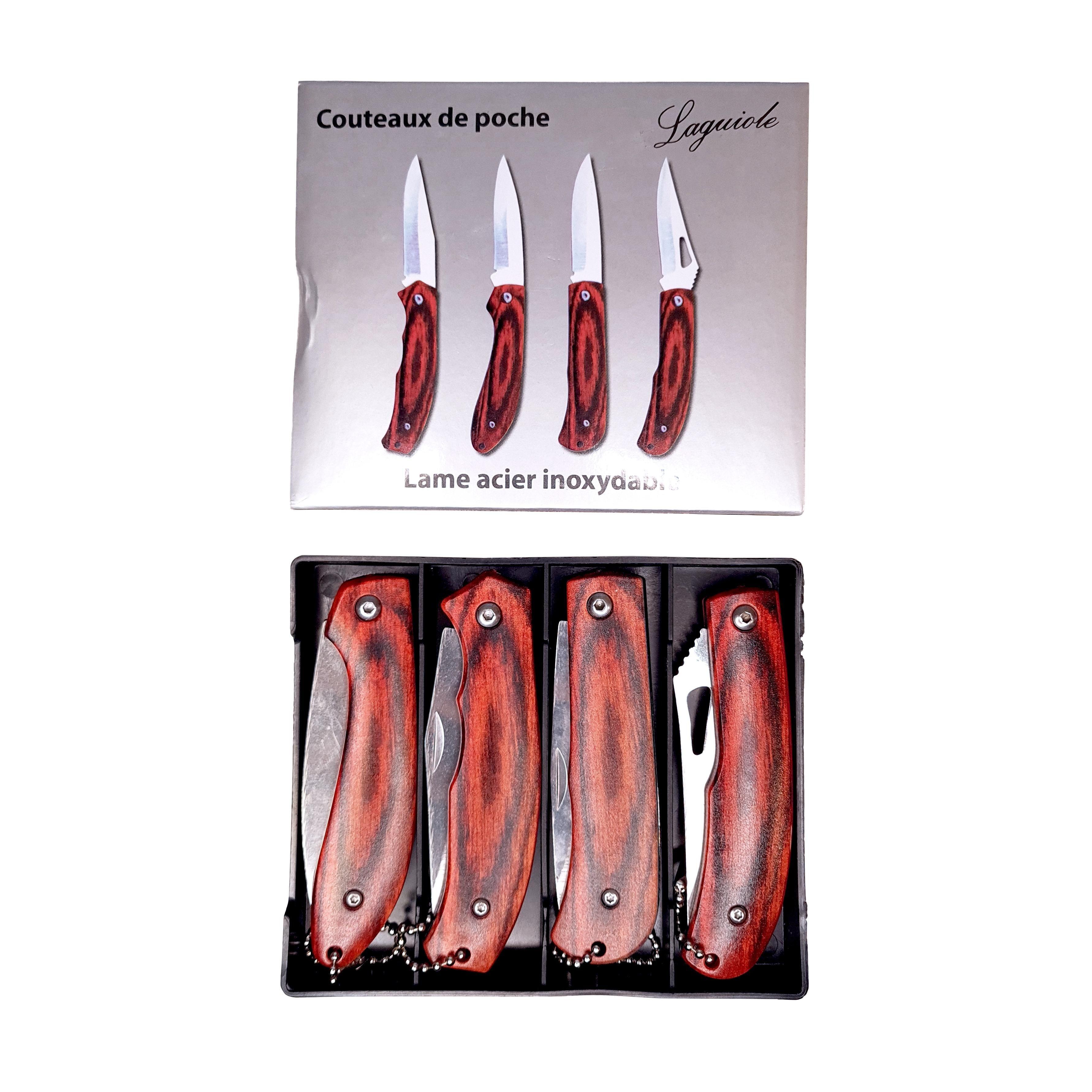 Set de cuchillos, navajas de bolsillo plegable madera-2