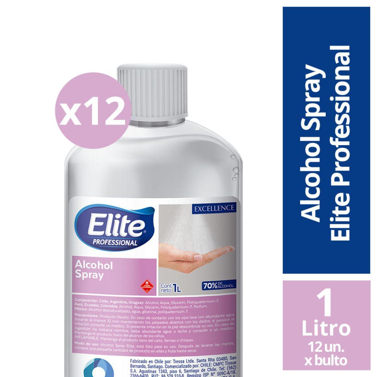 12 Botellas De Alcohol Spray 1 Lt Elite Professional -0