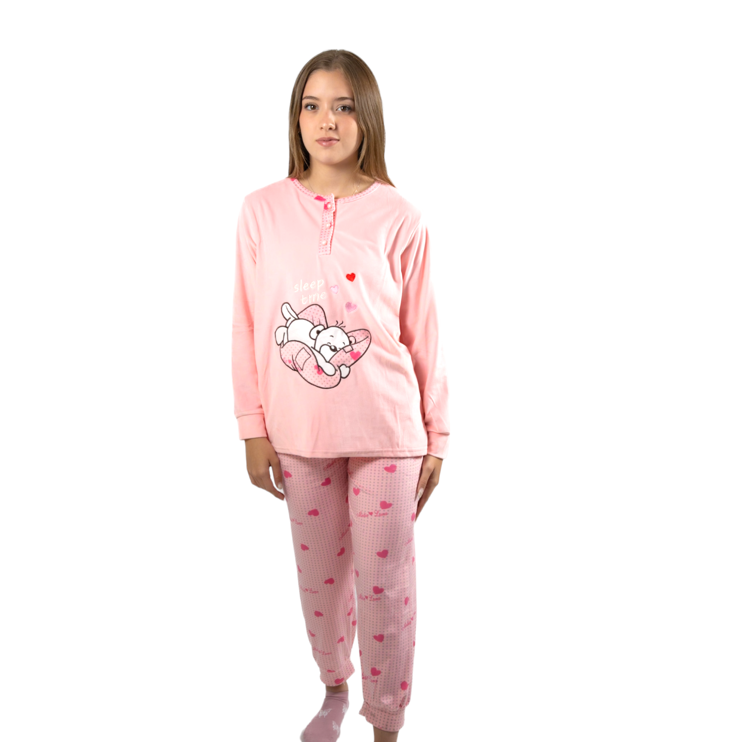 Pijama Media Luna Mujer Plush Manga Larga Diseño Oso Dormilón-0