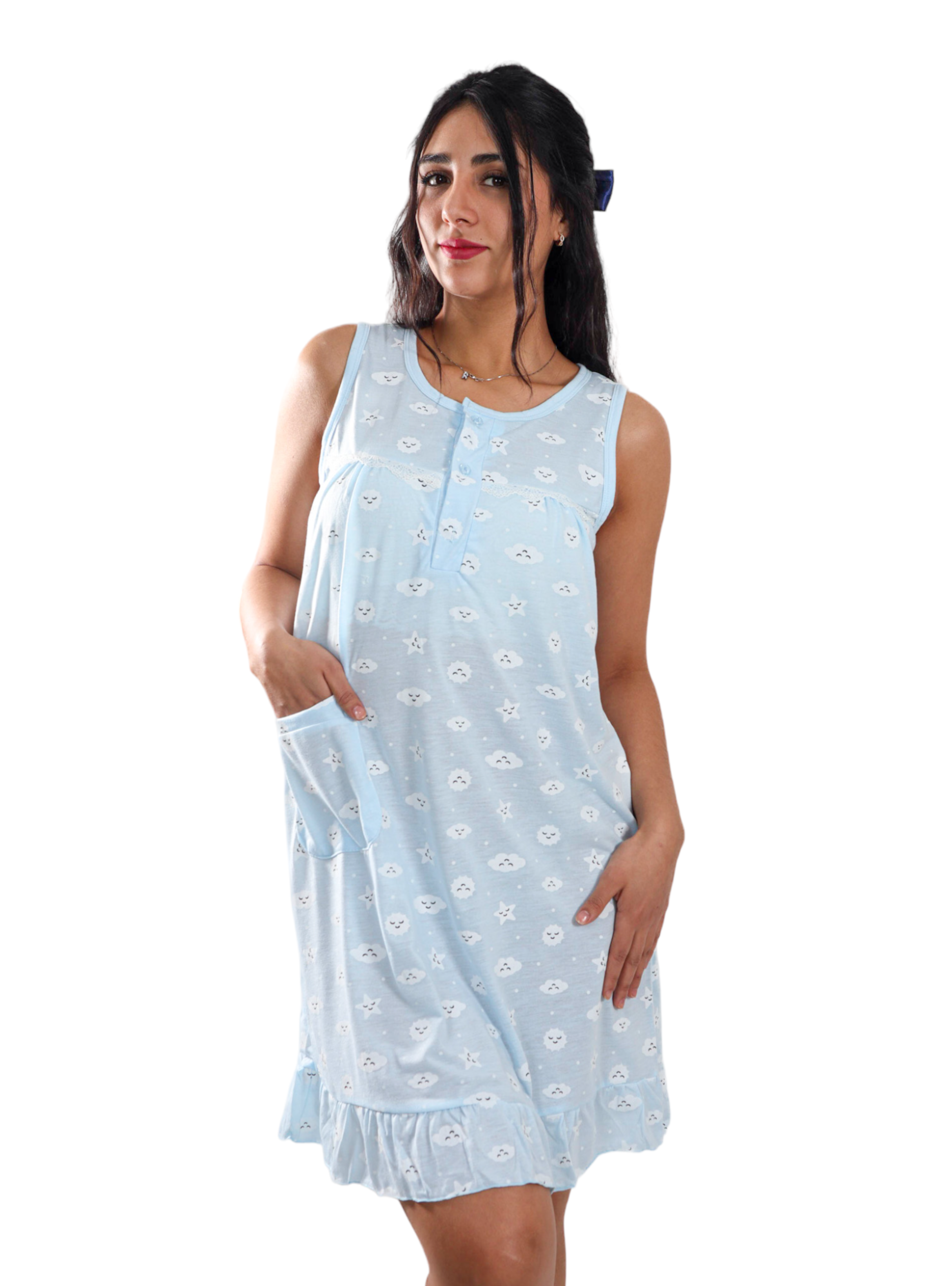 Pijama Camisola Mujer Sin Mangas Diseño Nubecitas-1