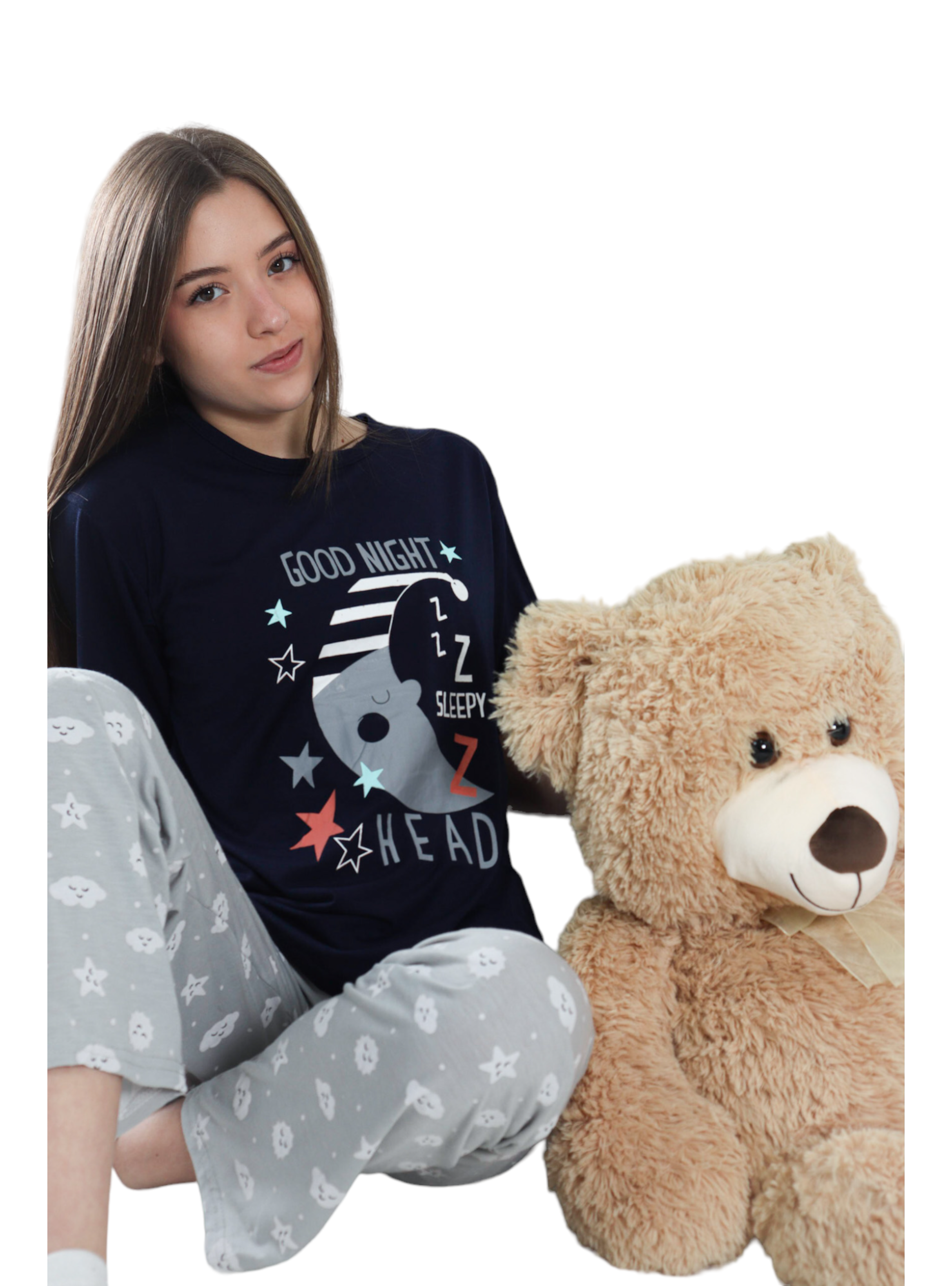 Pijama Mujer Polera Manga Corta y Pantalón Diseño Luna Dormilona-1