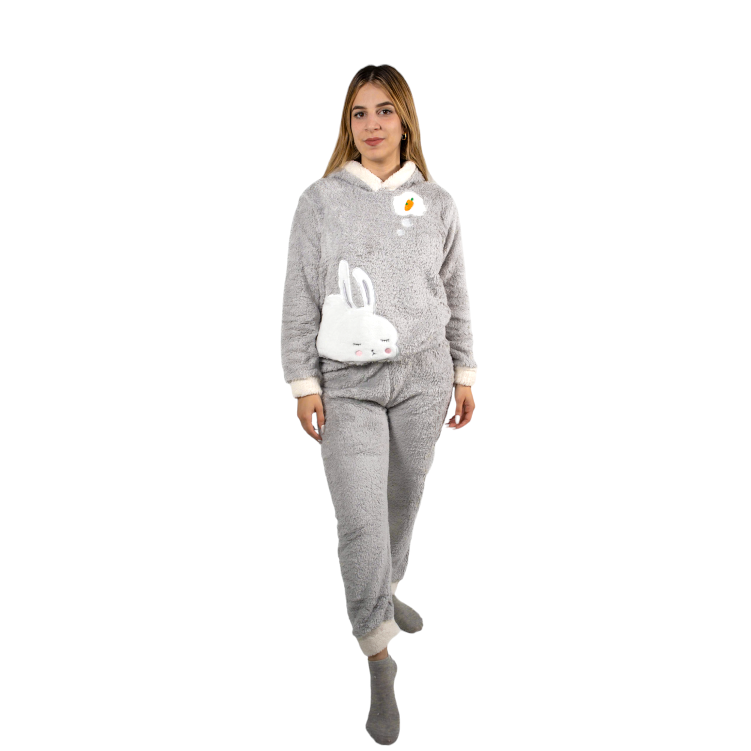 Pijama Mujer Polar Sherpa con Capucha  Diseño Conejito-0