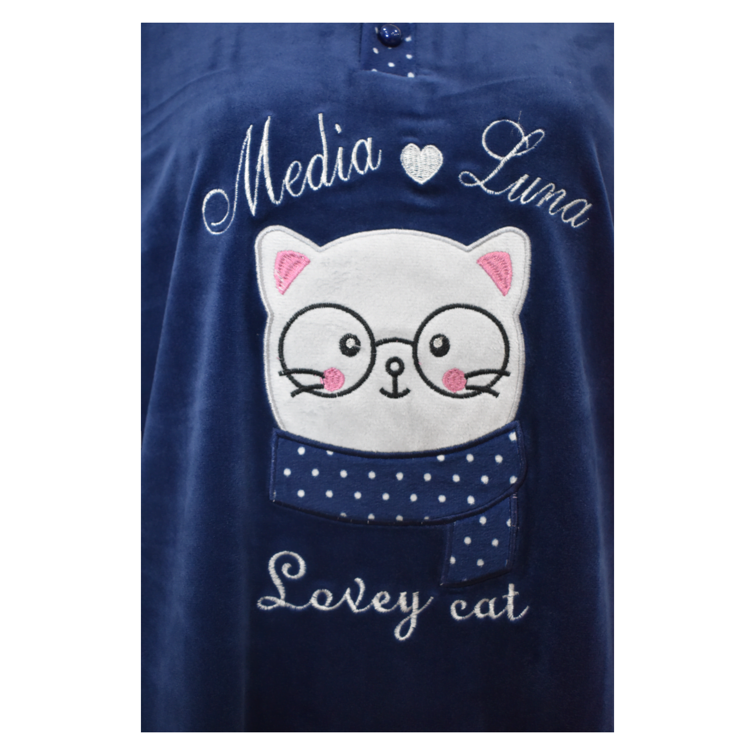 Pijama Media Luna Mujer Plush Manga Larga Diseño Gatito Lentes-3