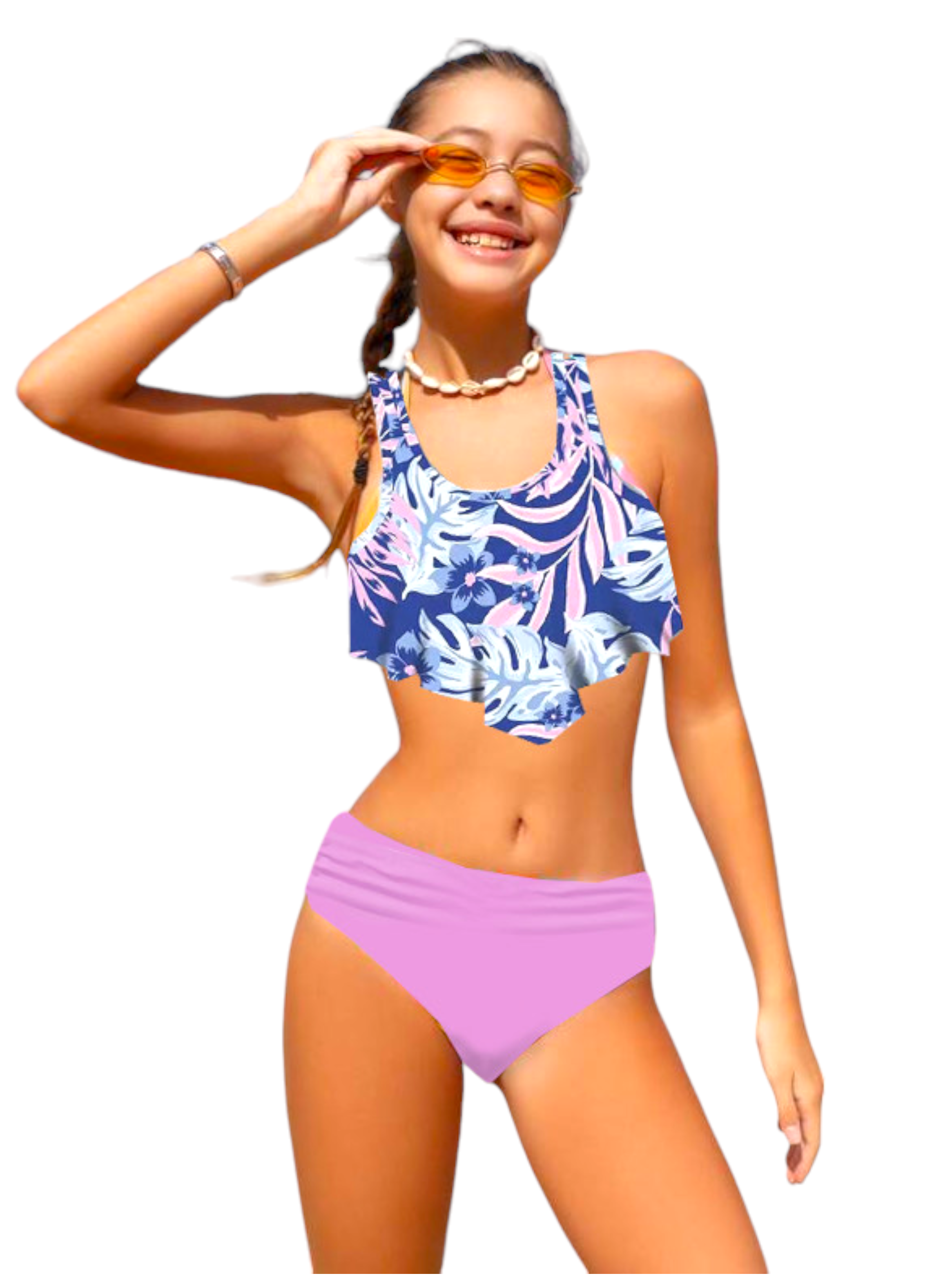 Traje de Baño Dos Piezas de Niña con Top Diseño Selvático-0