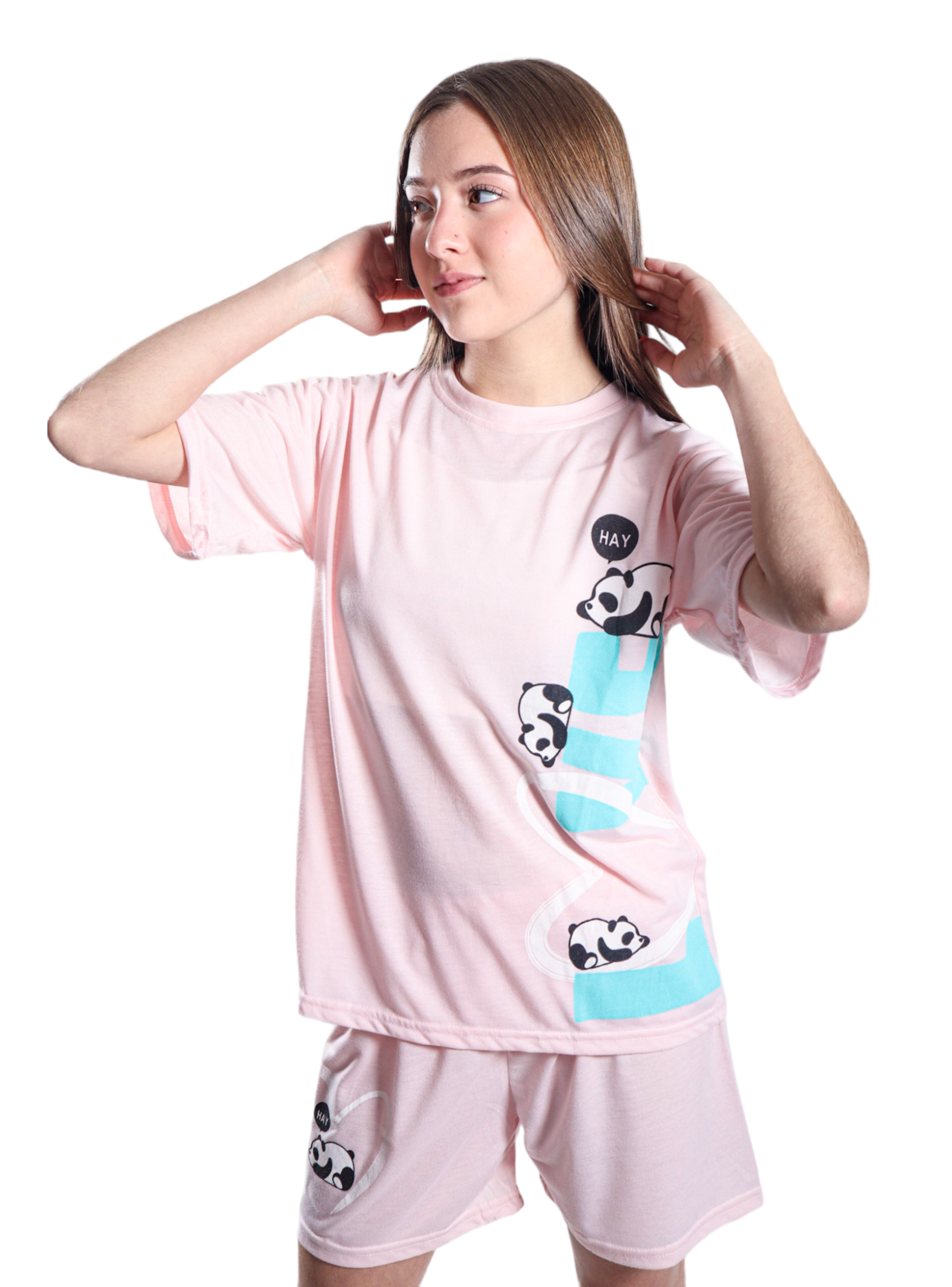 Pijama Mujer Polera Manga Corta y Short Diseño Ositos Pandas-2