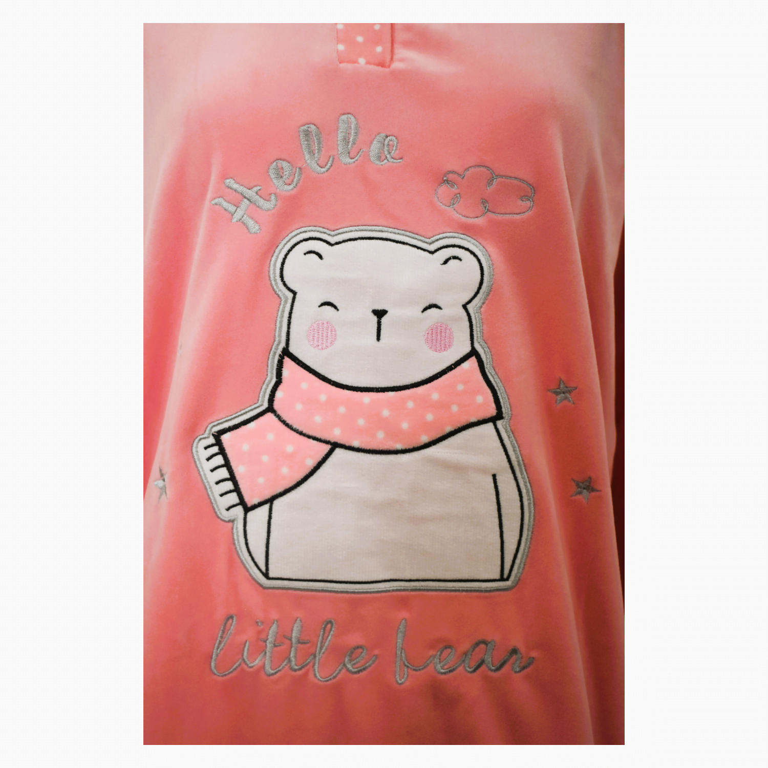 Pijama Media Luna Mujer Plush Manga Larga Diseño Oso Polar Lunares-3