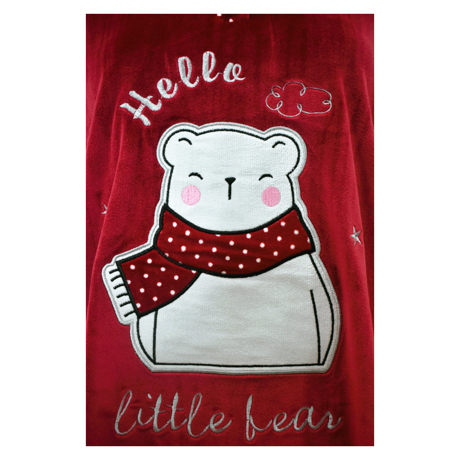 Pijama Media Luna Mujer Plush Manga Larga Diseño Oso Polar Lunares-3