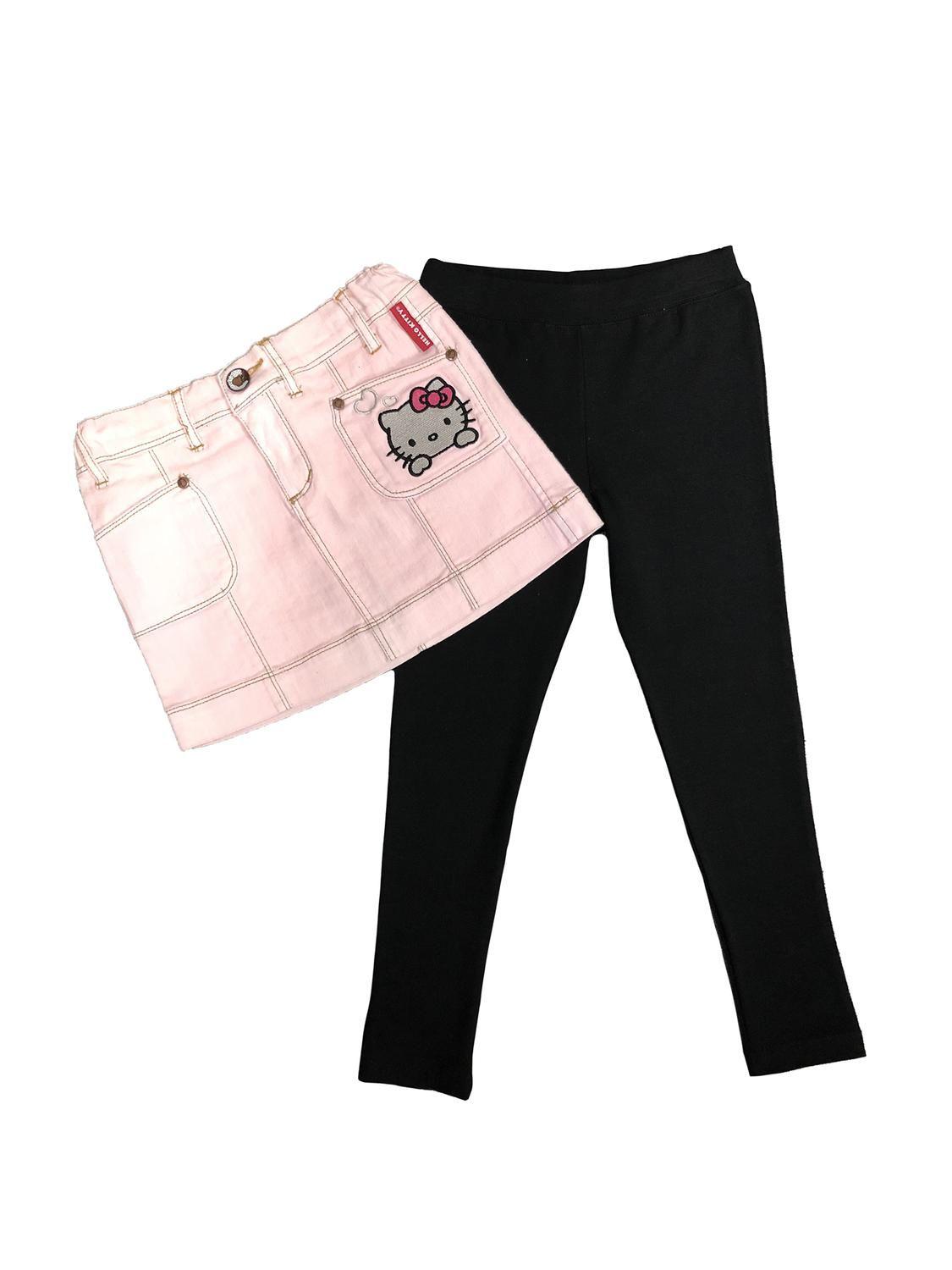 Conjunto Niña Falda Mezclilla Calza Bordado Hello Kitty-0