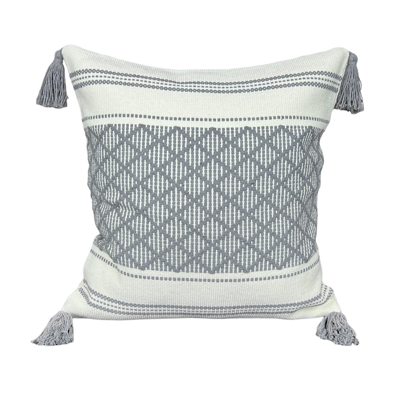 Pack 2 Fundas Tejidas Líneas Algodón Etnico Medida 45x45cm Color Gris-0