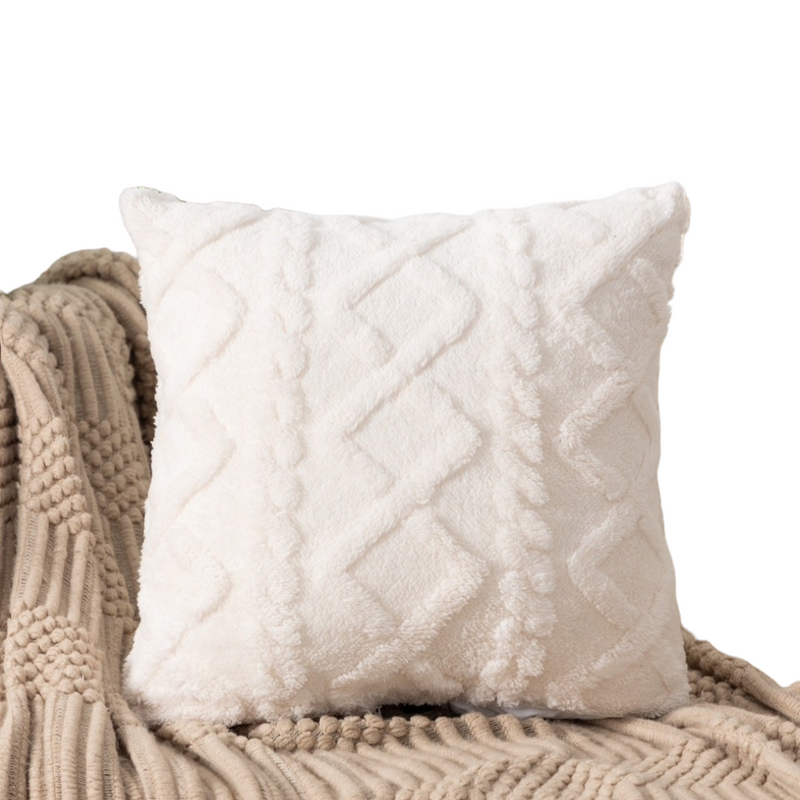 Pack 4 Fundas De Cojín Peludo Suave Rombo Medida 45x45cm Color Blanco-0