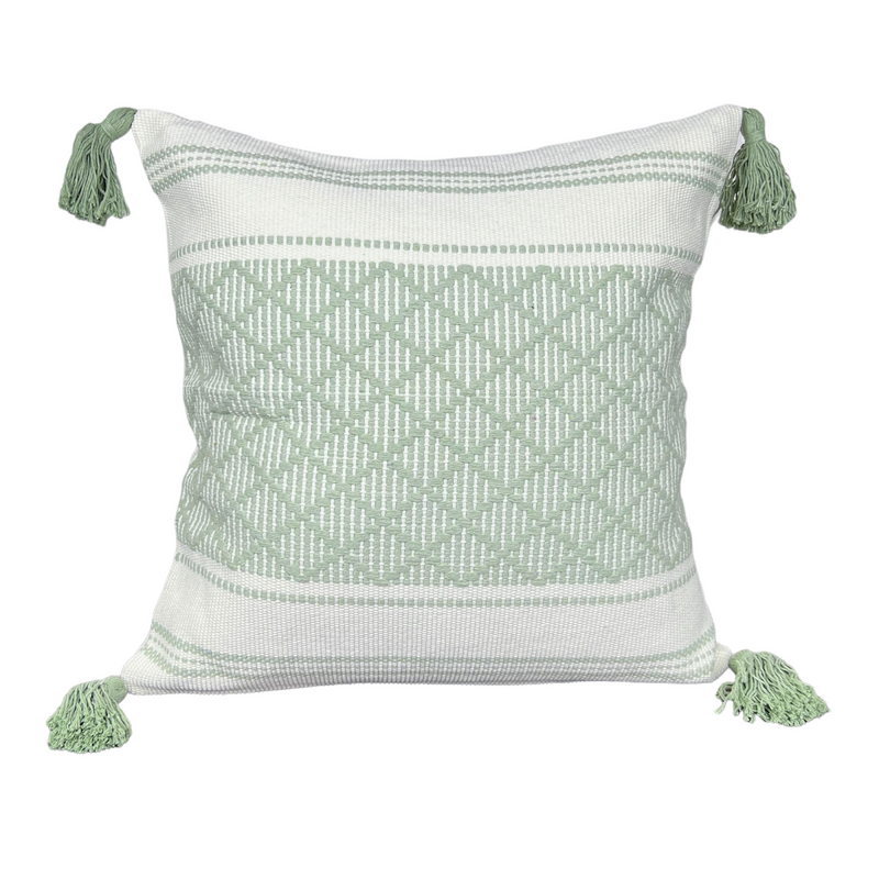 Pack 2 Fundas Tejidas Líneas Algodón Etnico Medida 45x45cm Color Menta-0