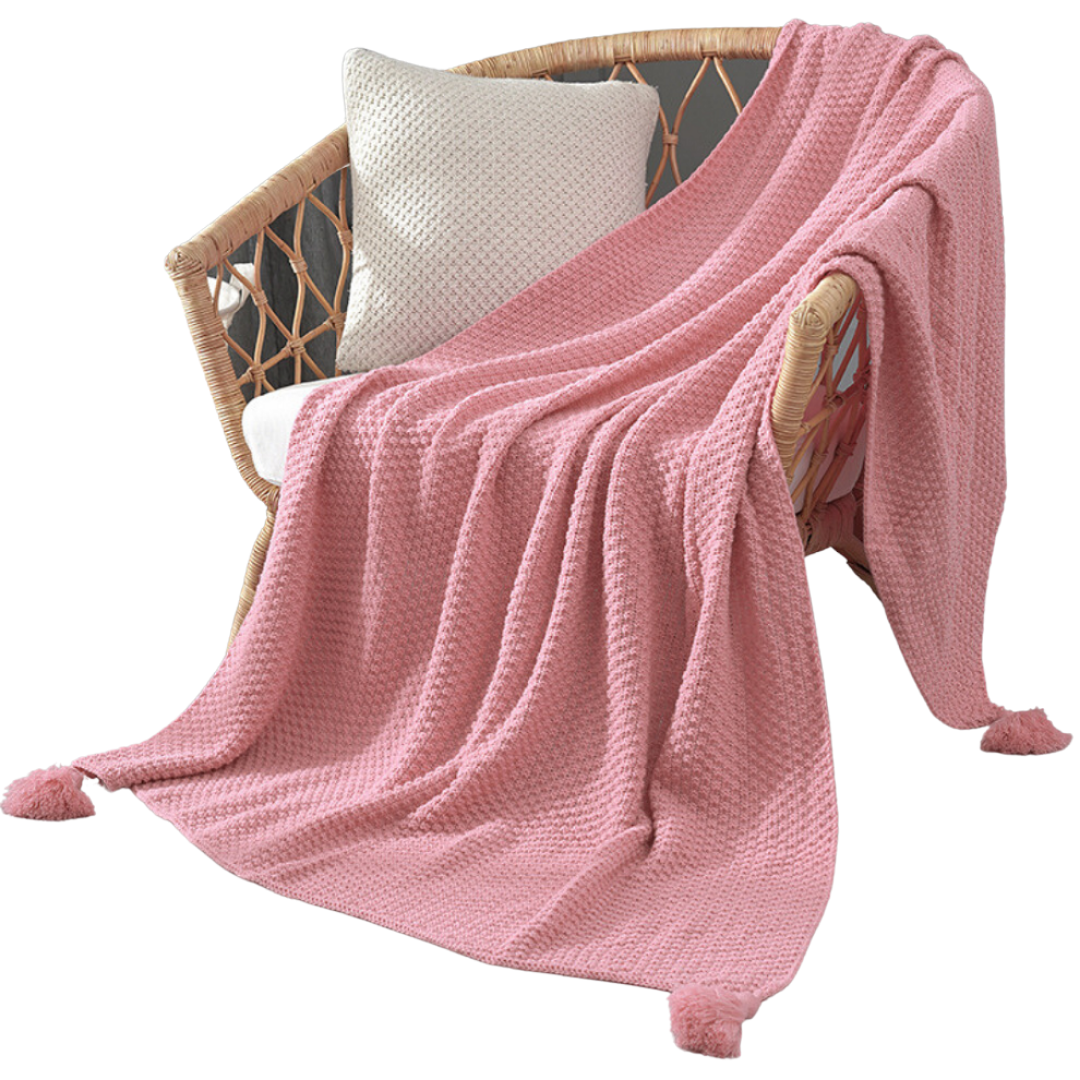Frazada Tejida Estilo Nórdico Con Flecos Rosado-0