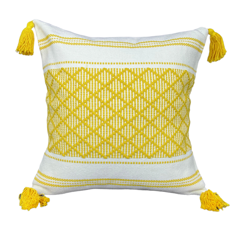 Pack 2 Fundas Tejidas Líneas Algodón Etnico Medida 45x45cm Color Amarillo-0