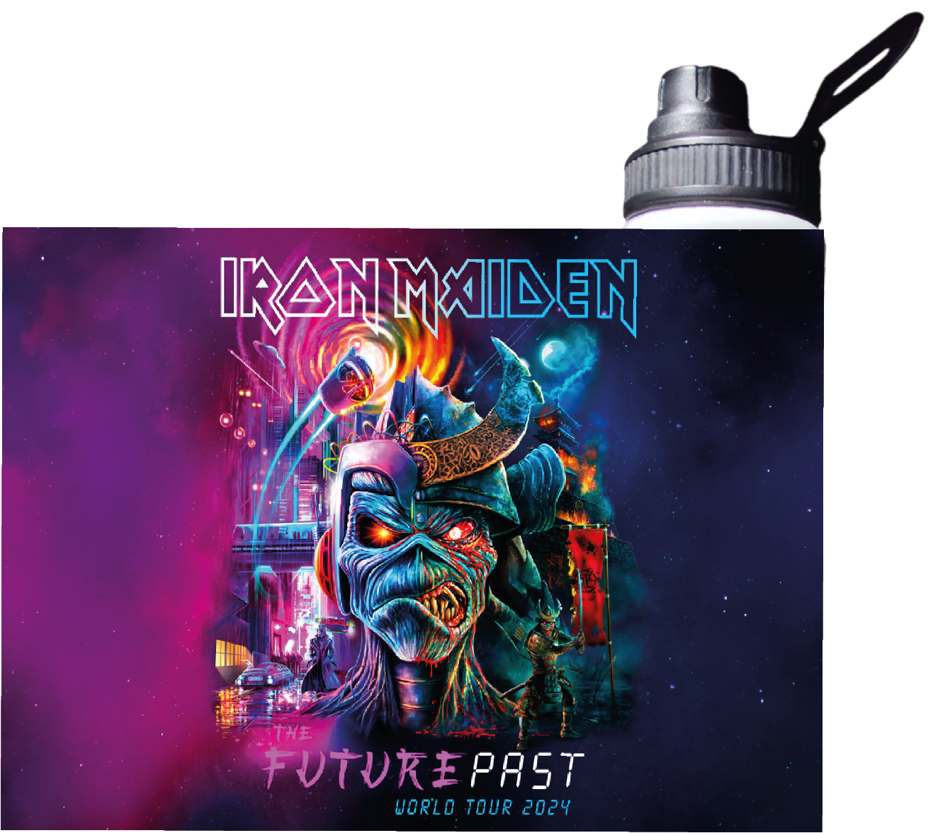 BOTELLA DE AGUA ESTAMPADA DE IRON MAIDEN, TOUR 1 REGALO 850ML-1