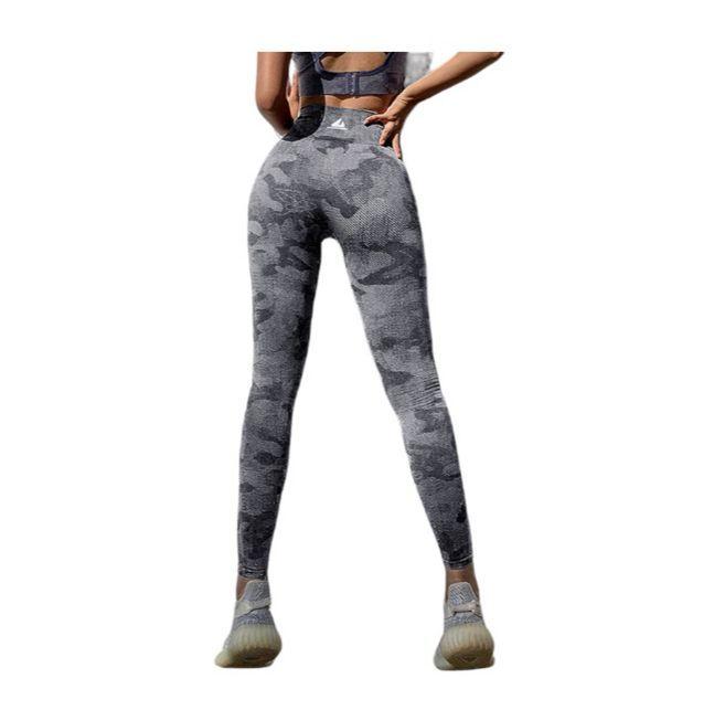 Leggins Mujer Deportivo Cintura Alta Gimnasio Yoga Camuflaje Negro TALLA UNICA-0
