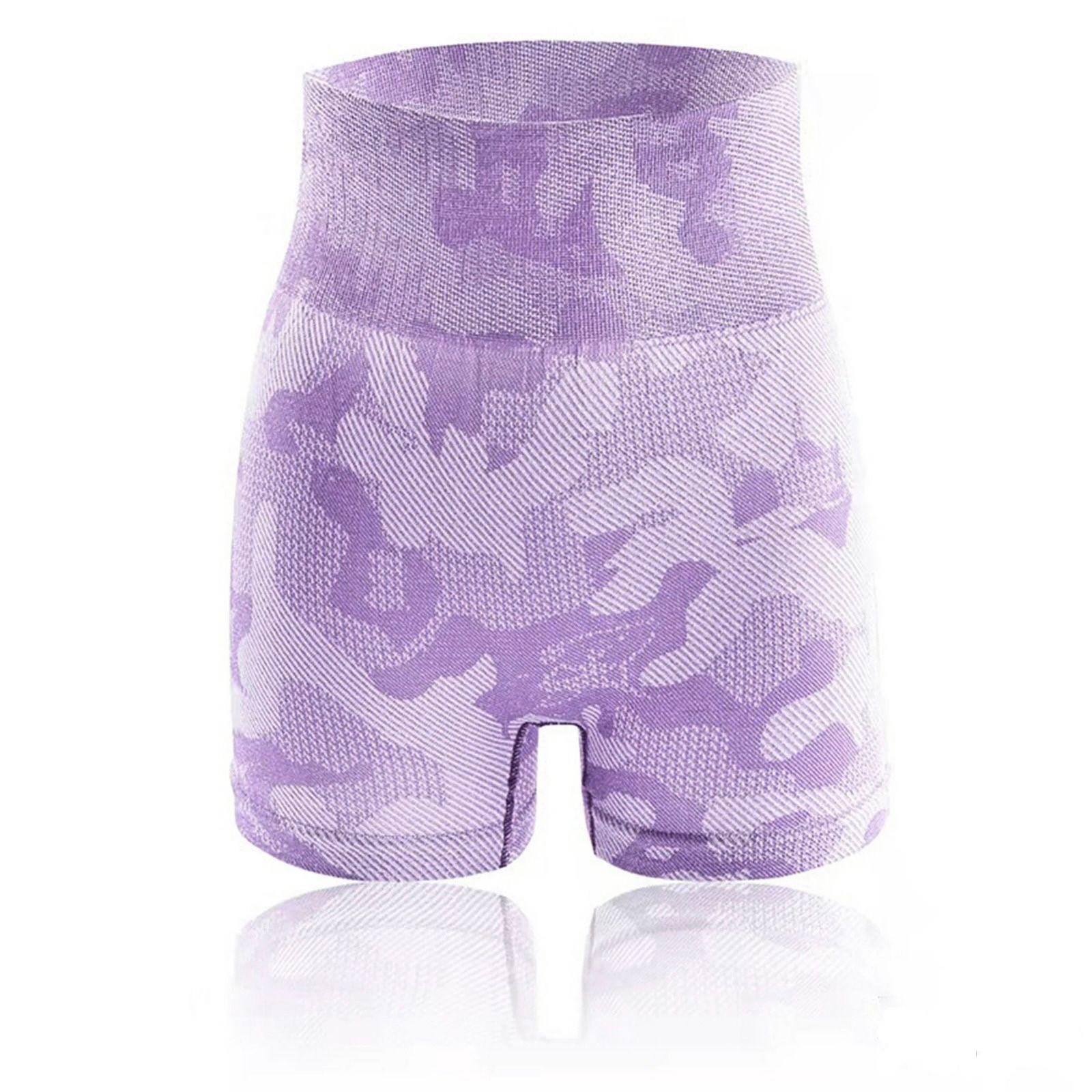 Short Deportivo Mujer Leggings Mallas Cintura Alta Camuflaje Lila TALLA UNICA-0
