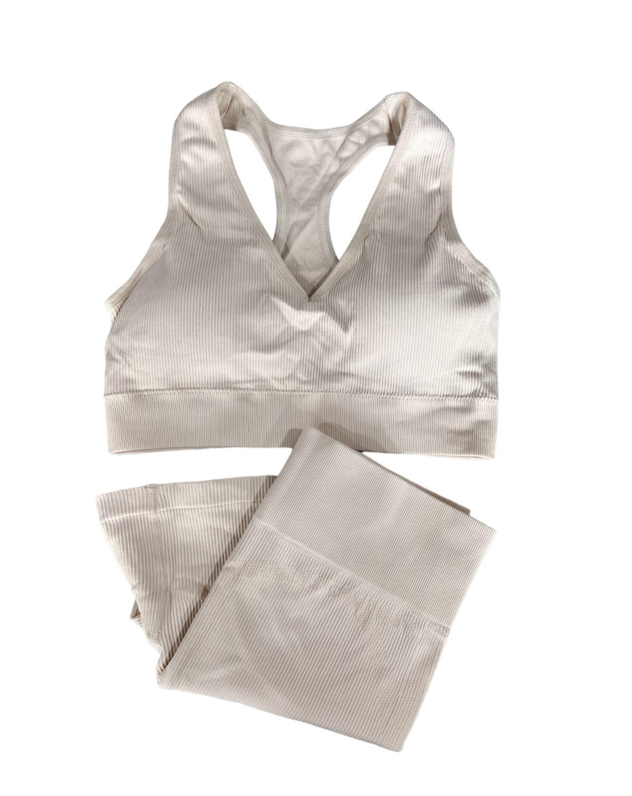Conjunto Deportivo Mujer Gym Yoga Leggins Short Top Beige TALLA L-0