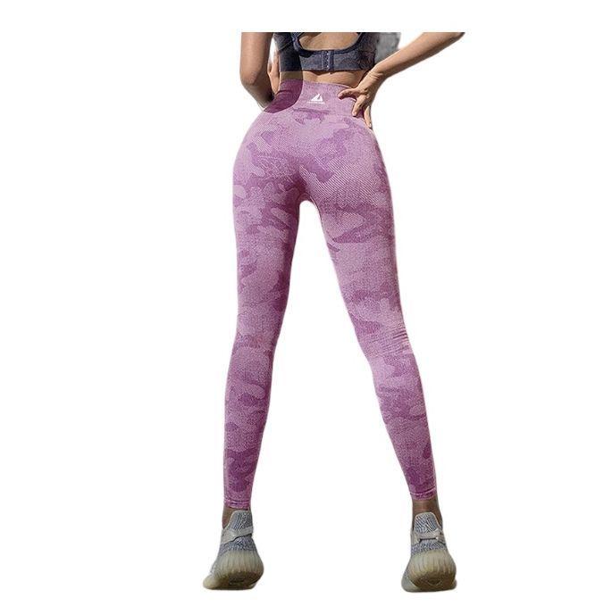 Leggins Mujer Deportivo Cintura Alta Gimnasio Yoga Camuflaje Lila TALLA UNICA-0