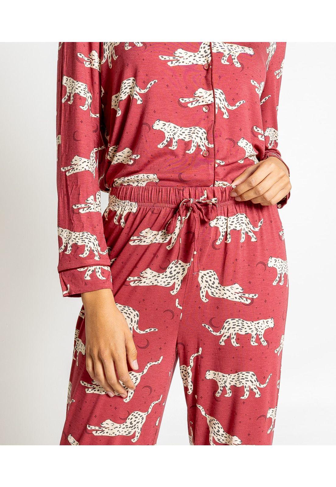 Pijama Dreamy Largo Tigres  Burdeo-3