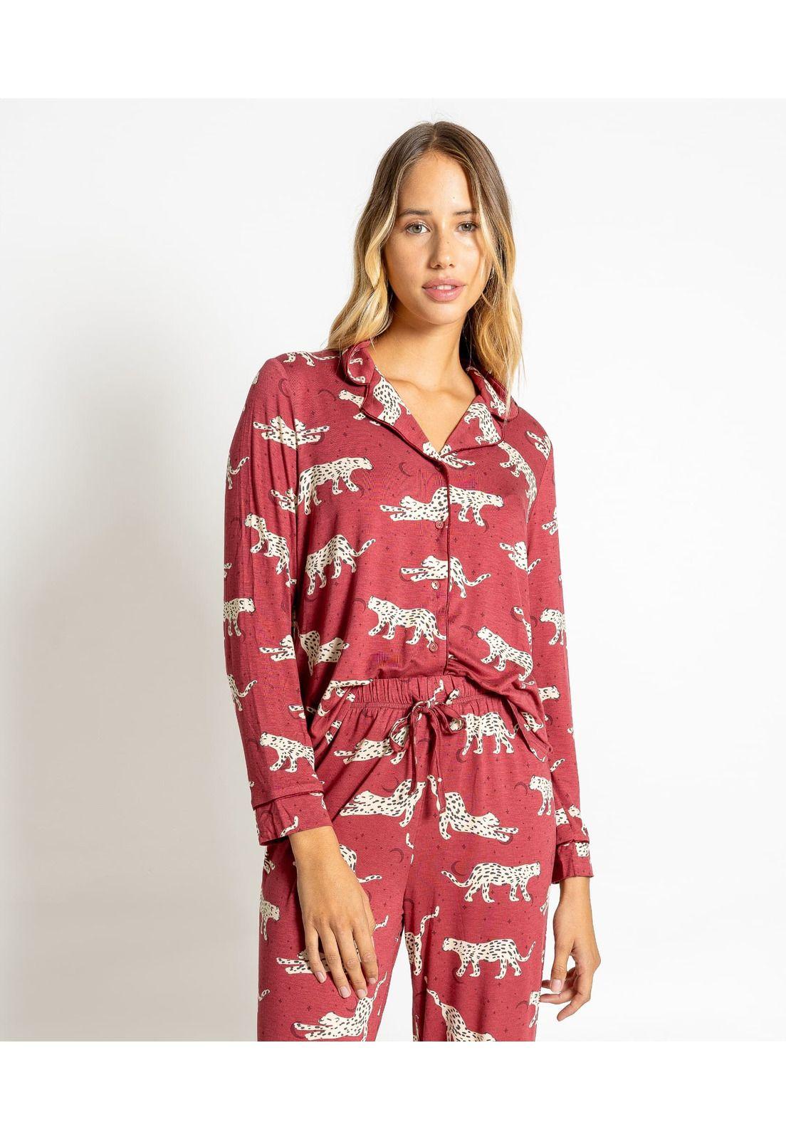 Pijama Dreamy Largo Tigres  Burdeo-0