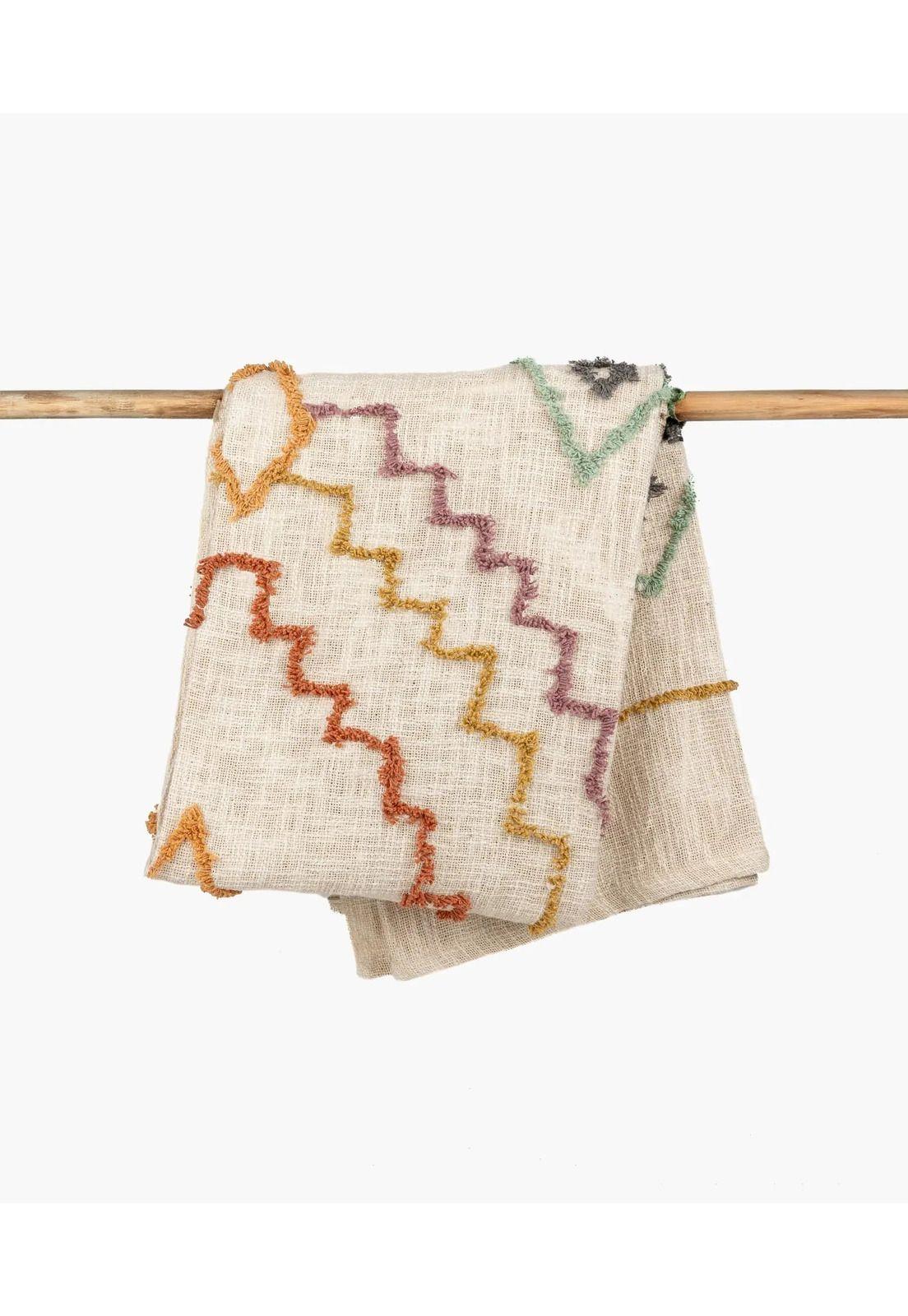 Manta Mujer Algodón Étnico Beige-0