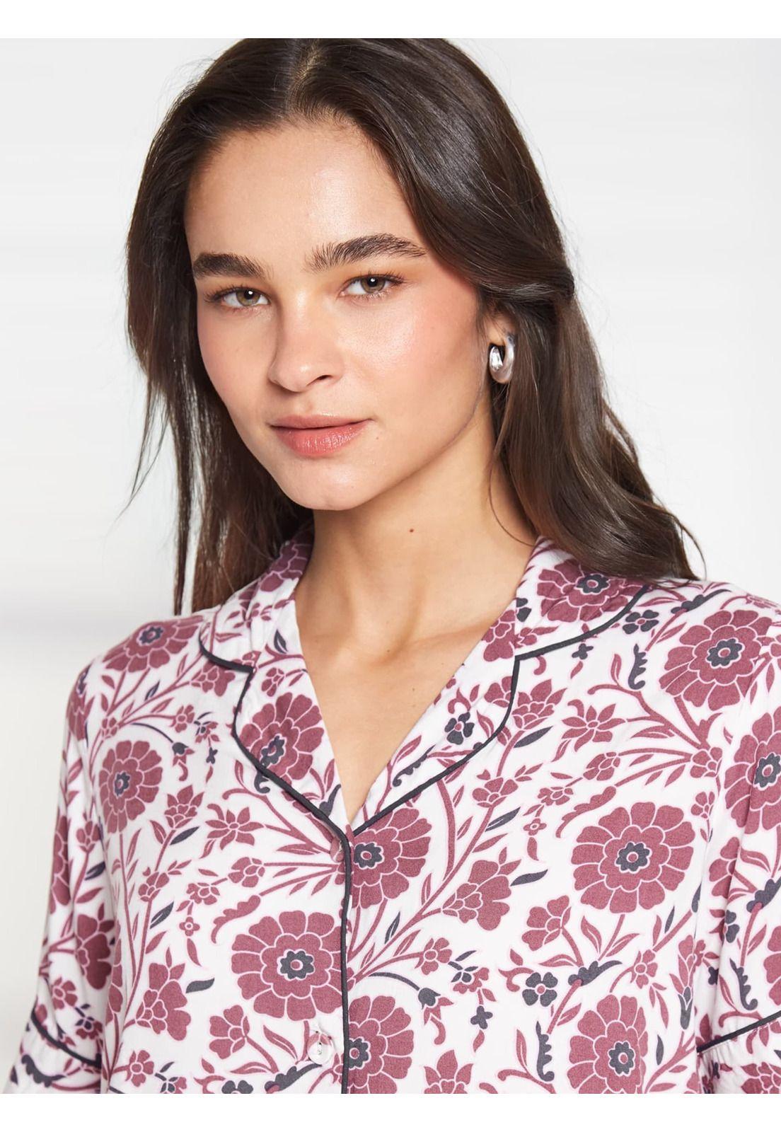 Camisa De Dormir Flores Y Hojas Dreamy-4
