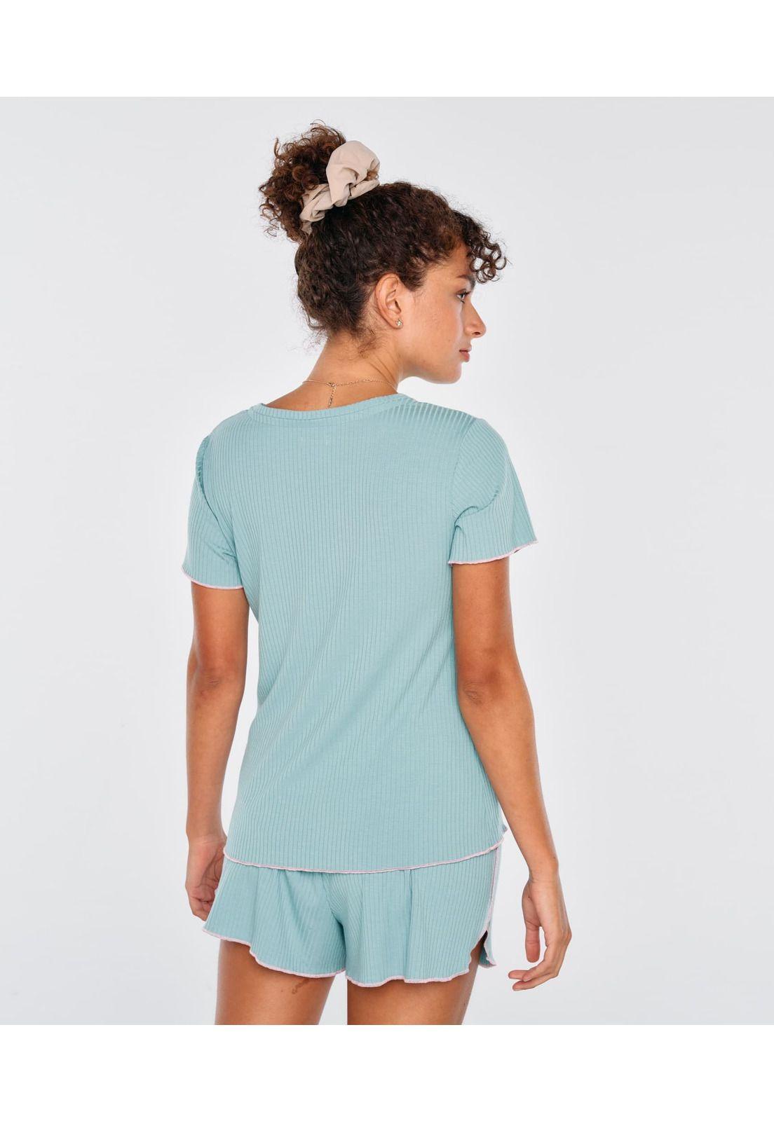 Pijama Mujer Corto Lineas Turquesa-2