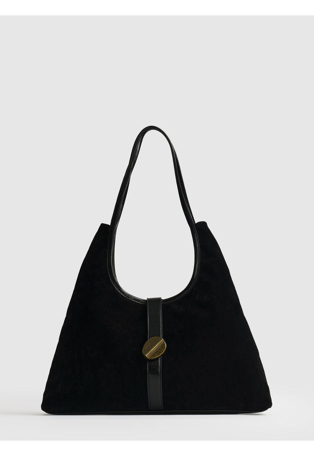 Cartera De Hombro Mujer Fake Suede Broche-1