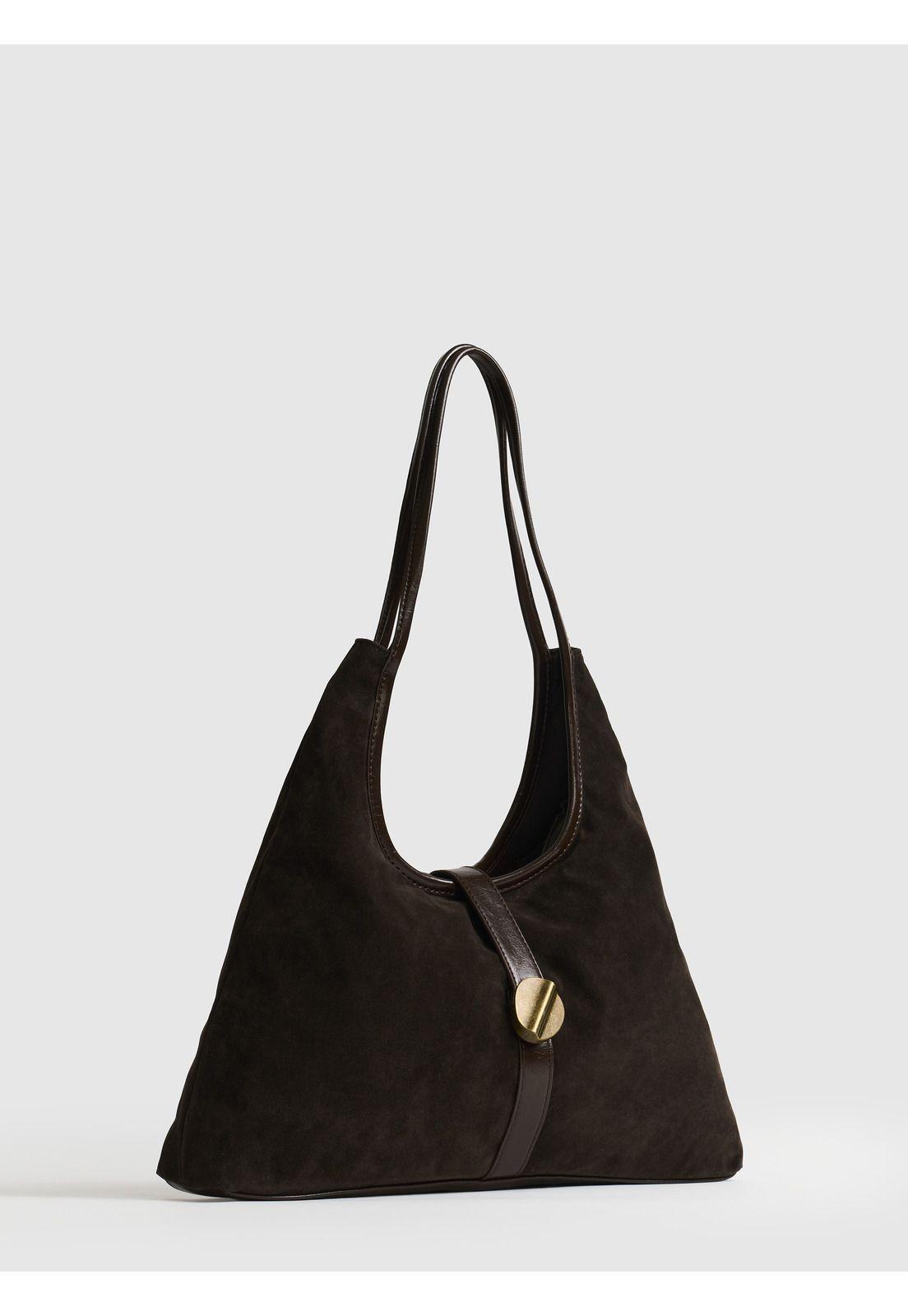Cartera De Hombro Mujer Fake Suede Broche-0