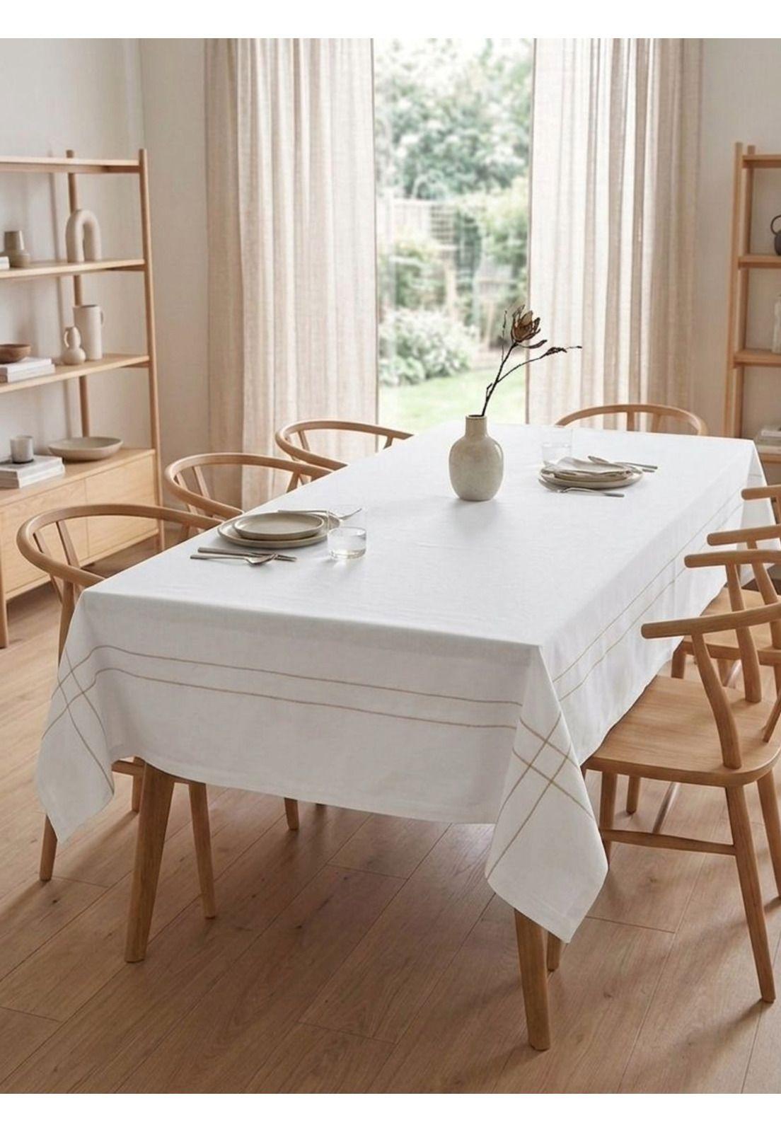 Mantel Líneas Bordadas 150 x 250 cm Blanco-0