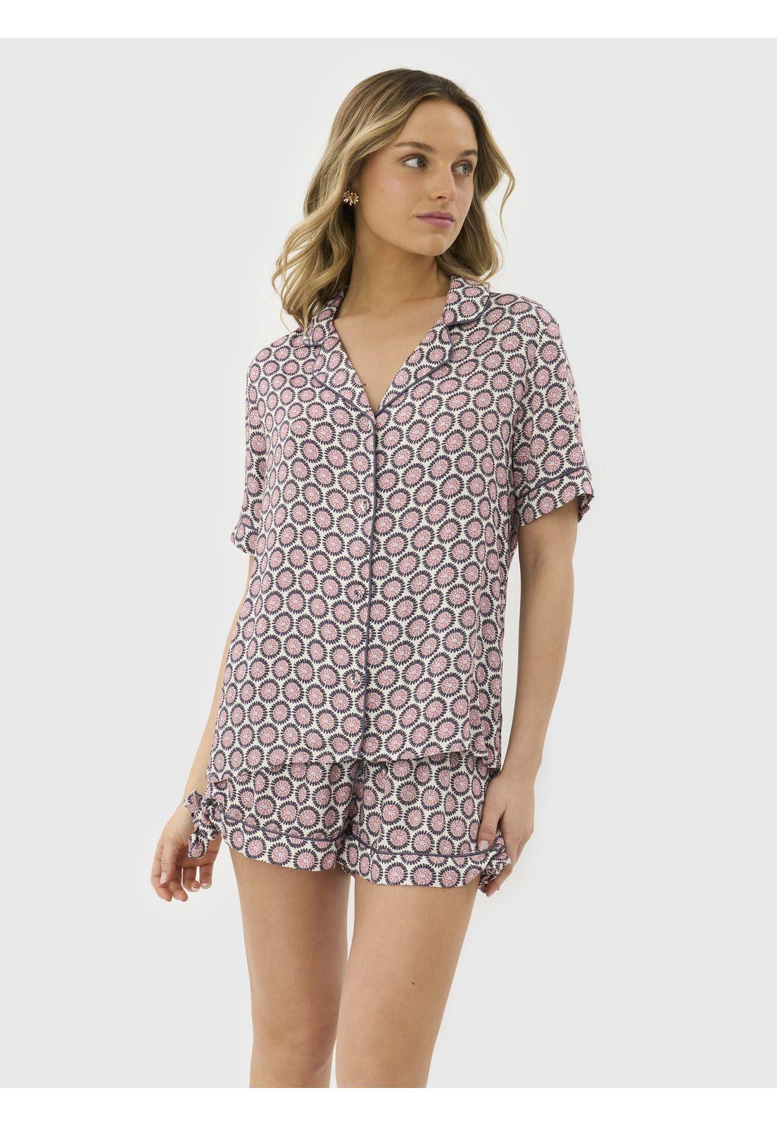 Pijama Camisero Flores Circulares-0