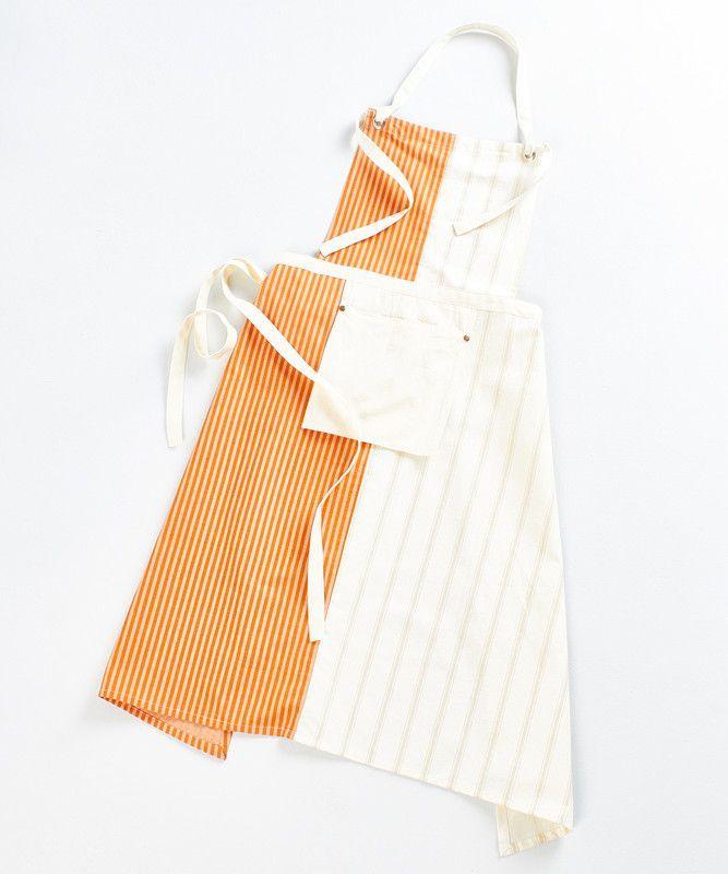 Delantal De Cocina Mujer Lounge Líneas Naranjo Y Crema-0