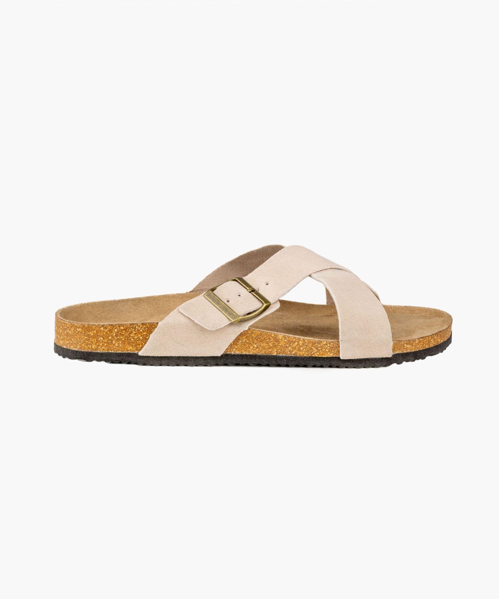 Sandalias Mujer Gamuza Cruzadas 37 Beige-0