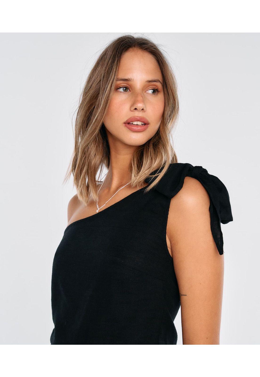 Blusa Mujer Nudo Un Hombro Negro-0