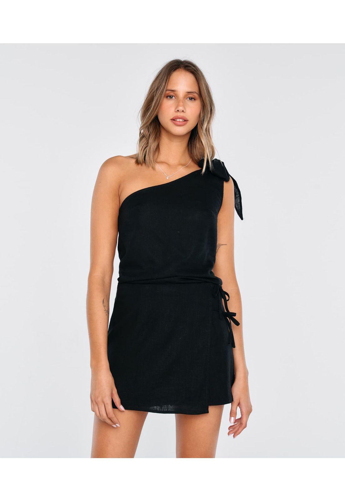 Blusa Mujer Nudo Un Hombro Negro-3