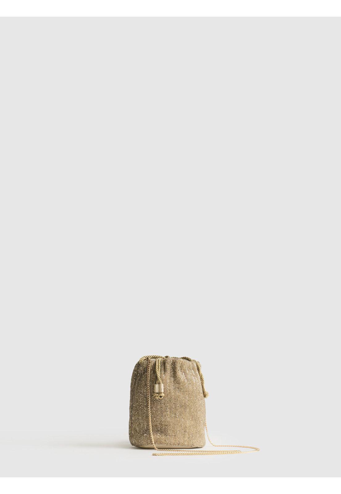 Cartera Bandolera Bucket Mostacillas Dorado-1