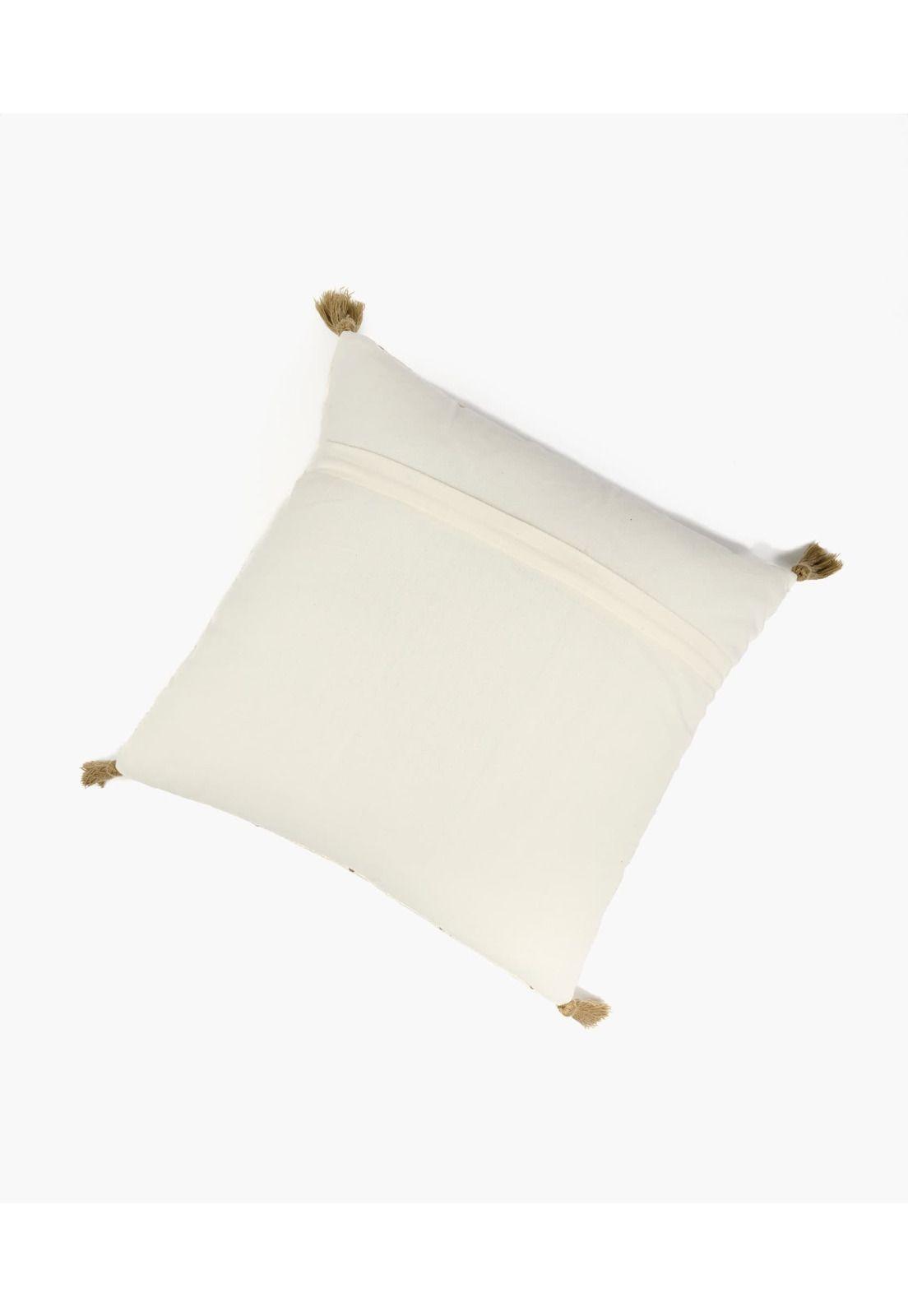Cojín Boho Algodón Y Lana 45 X 45 Cm Beige-3