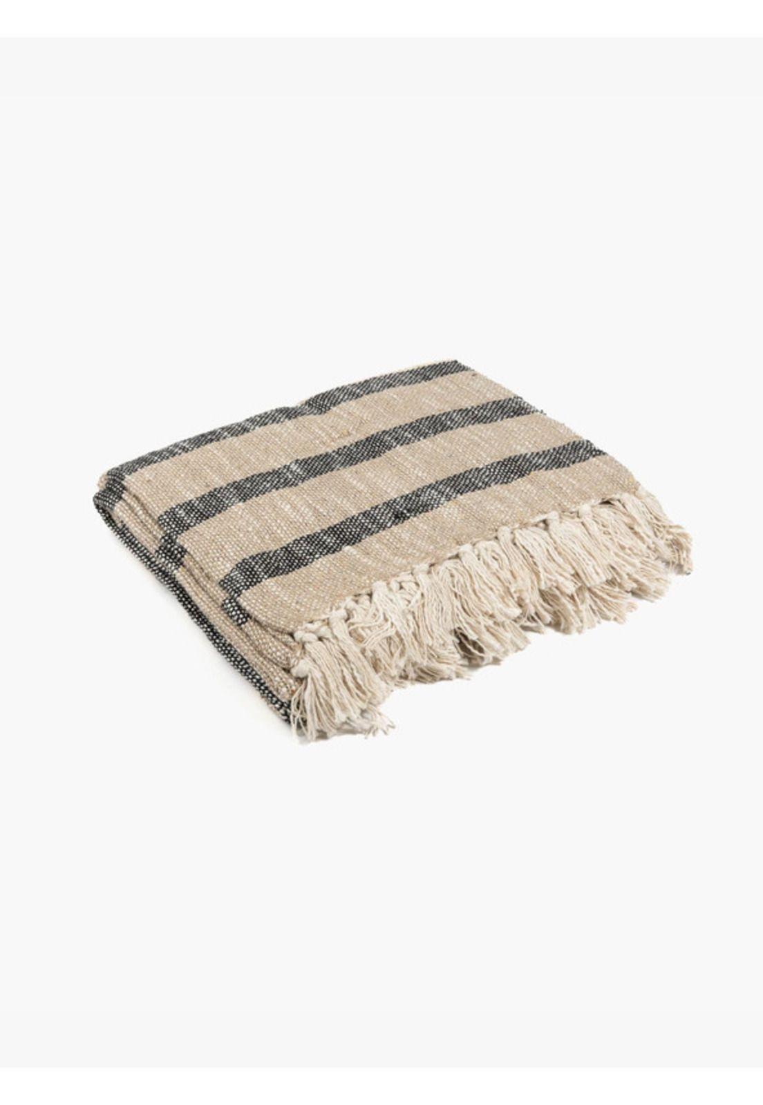 Manta Algodón Flecos Beige-2
