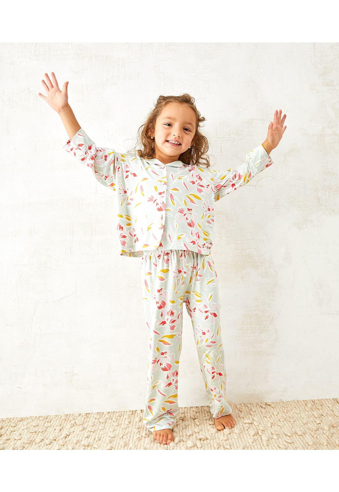 Conjunto Pijama Niña Largo Verde Lounge-1