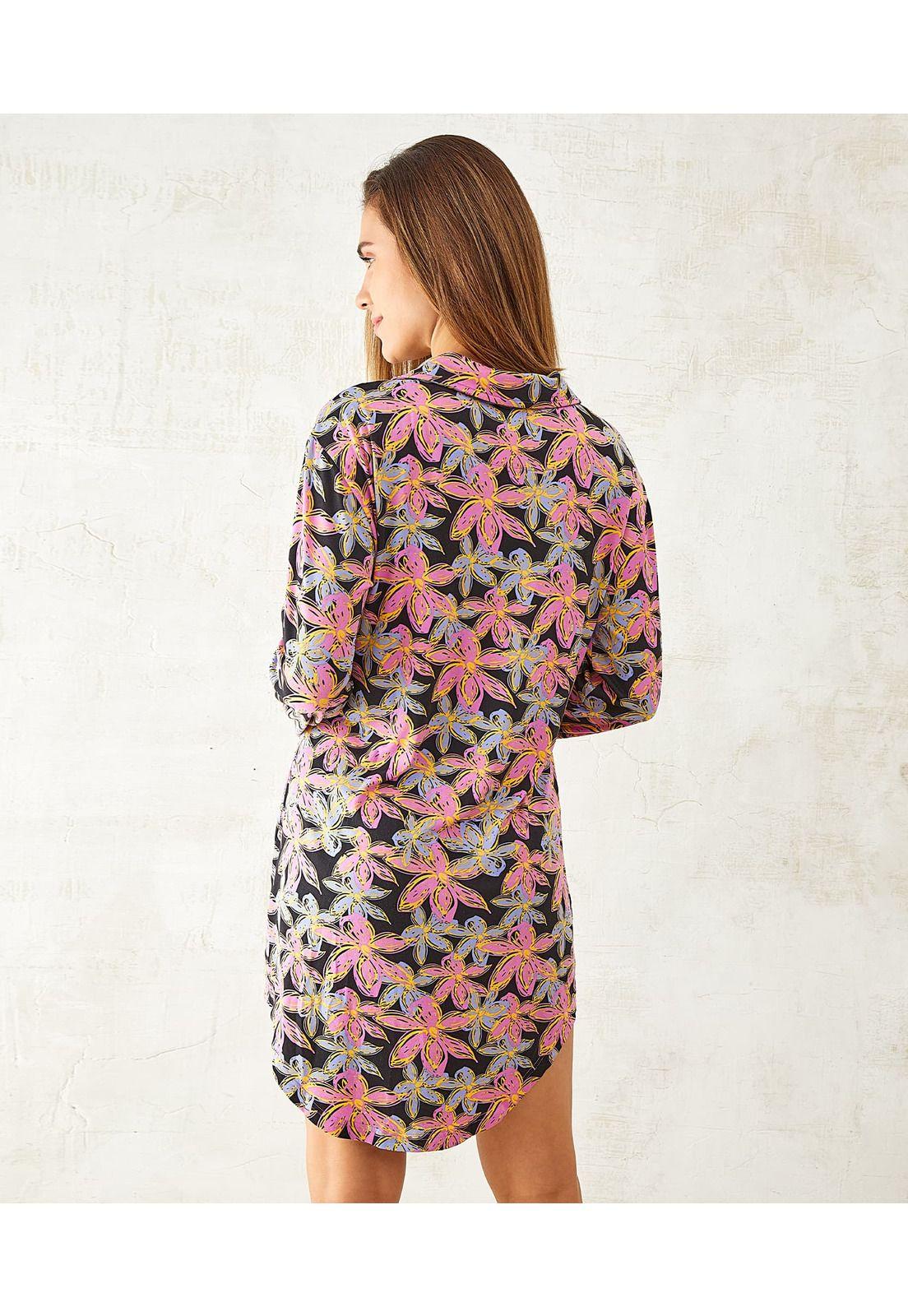 Camisa De Dormir Mujer Flores Negro M-3