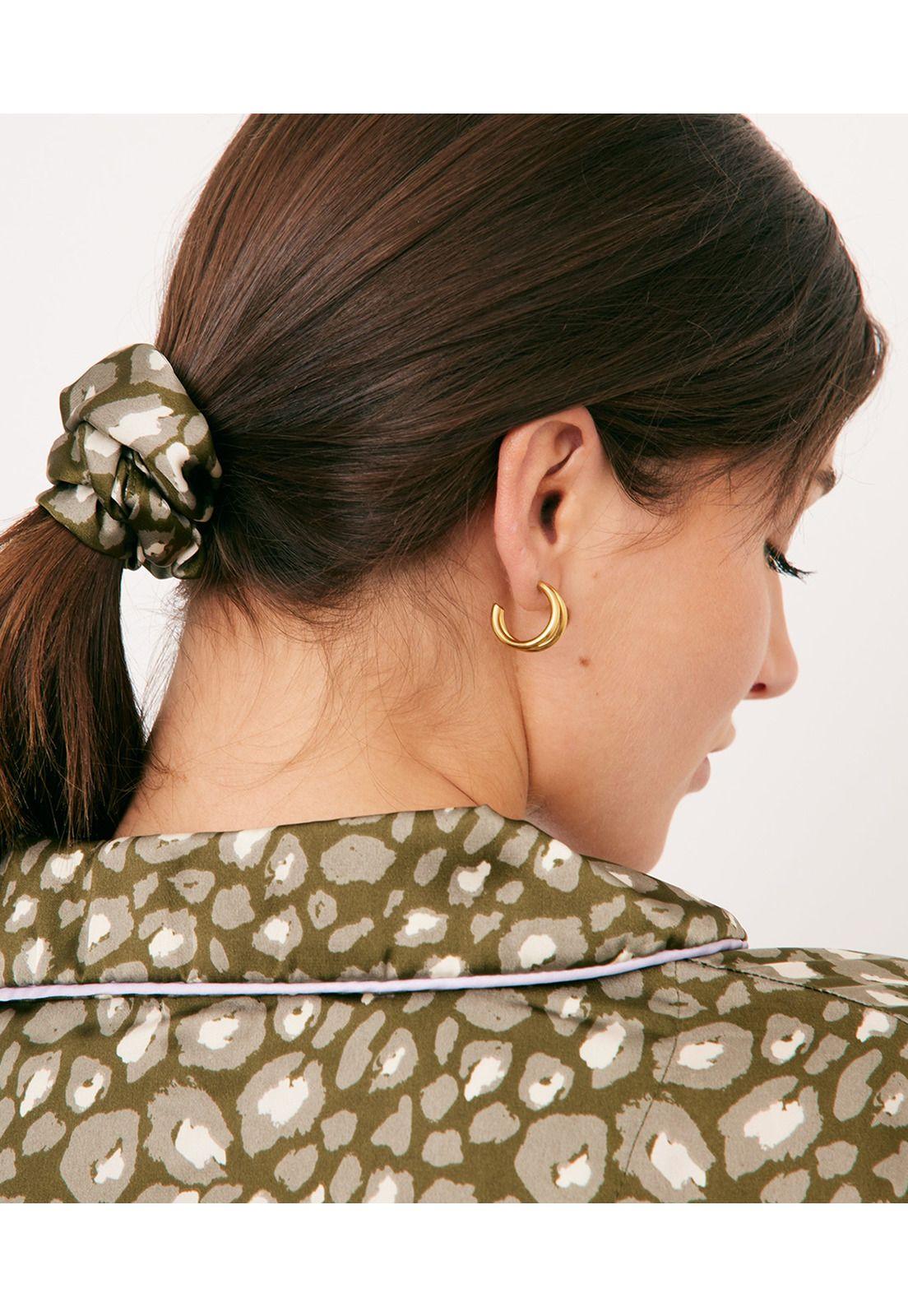 Set Pijama Largo Satinado Animal Print Verde Musgo-4